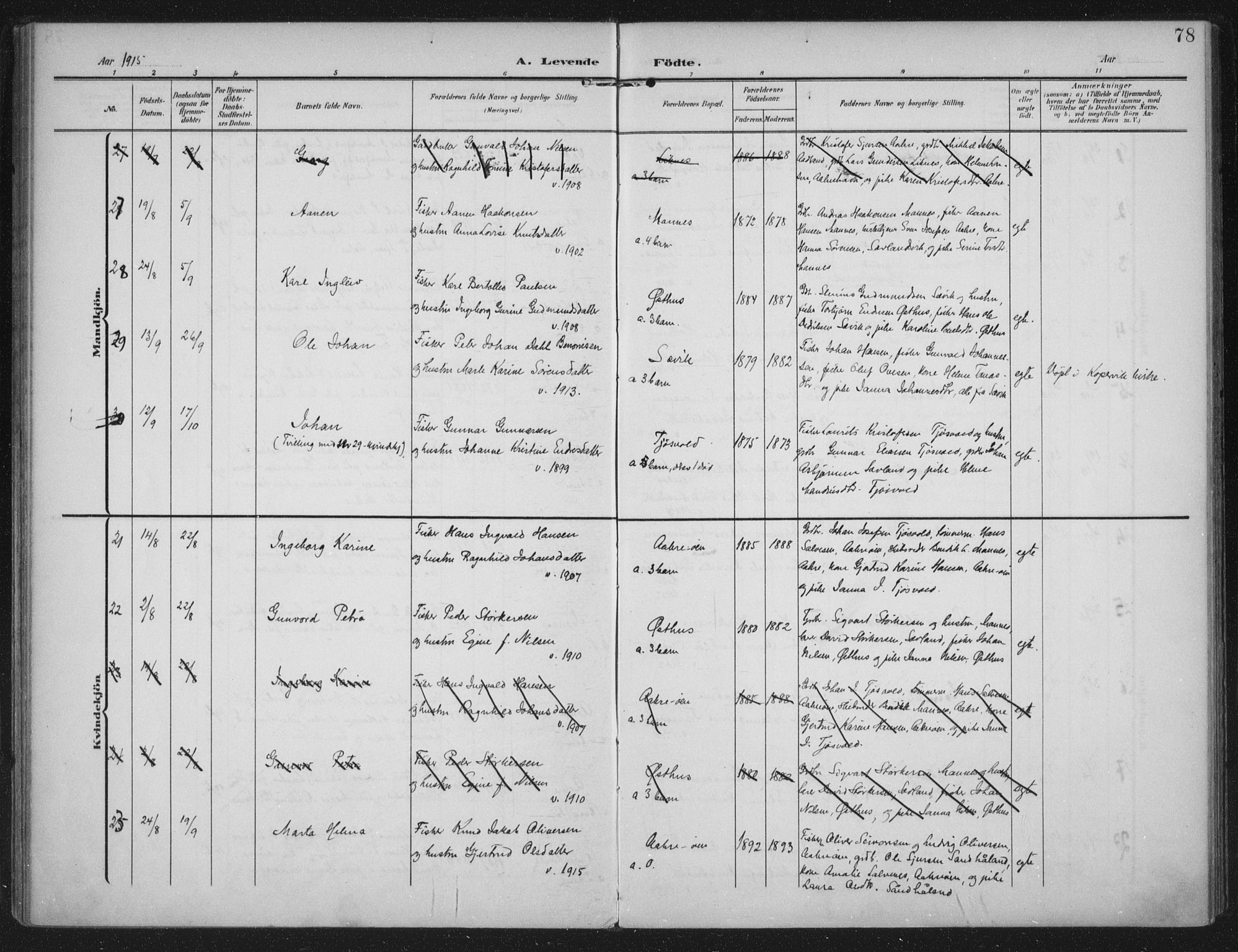 Kopervik sokneprestkontor, AV/SAST-A-101850/H/Ha/Haa/L0005: Ministerialbok nr. A 5, 1906-1924, s. 78