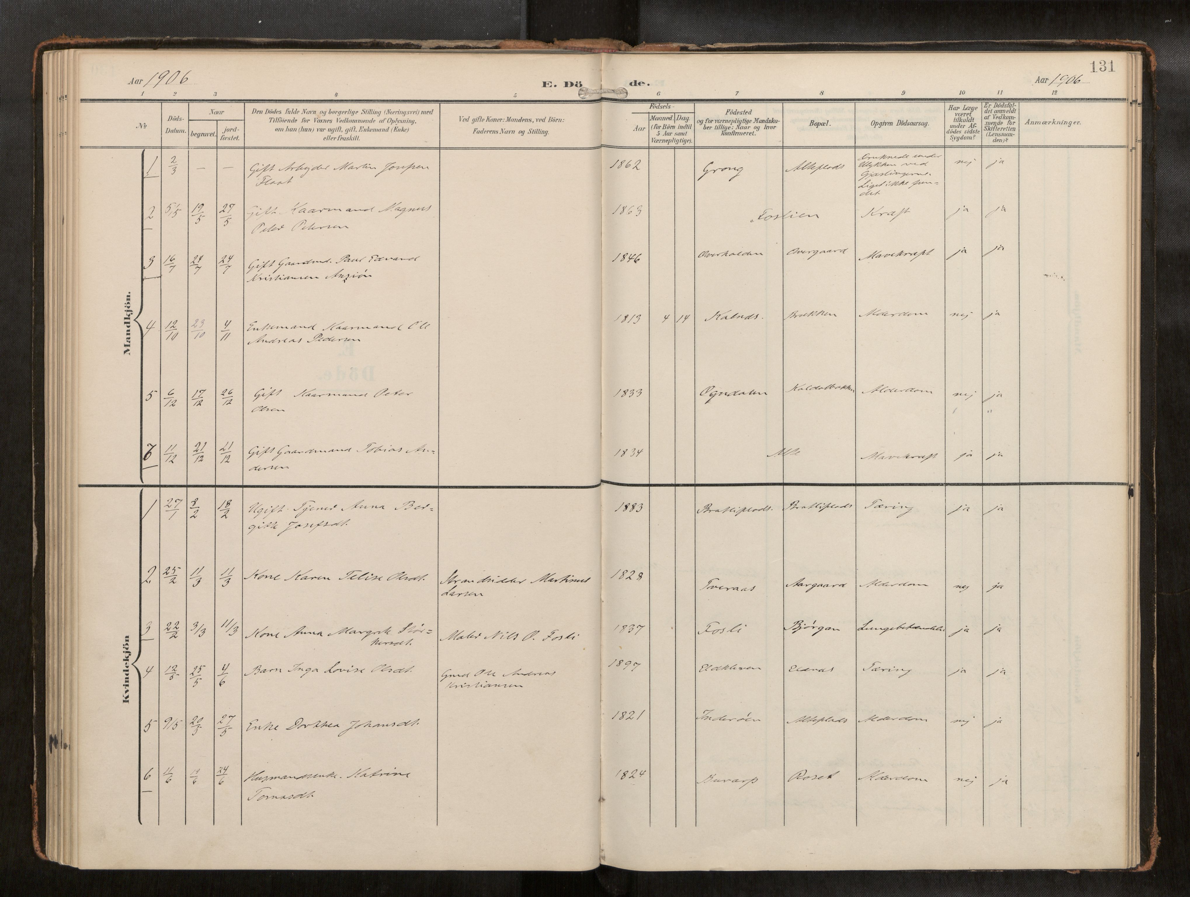 Ministerialprotokoller, klokkerbøker og fødselsregistre - Nord-Trøndelag, SAT/A-1458/742/L0409a: Ministerialbok nr. 742A03, 1906-1924, s. 131