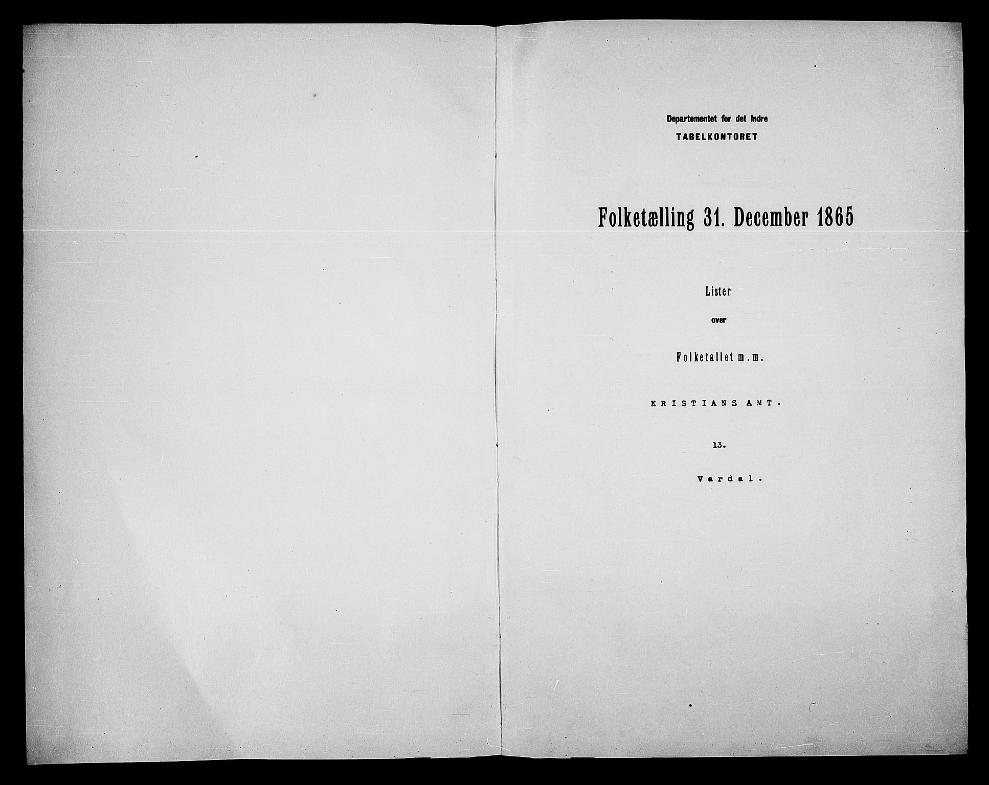 RA, Folketelling 1865 for 0527L Vardal prestegjeld, Vardal sokn og Hunn sokn, 1865, s. 3