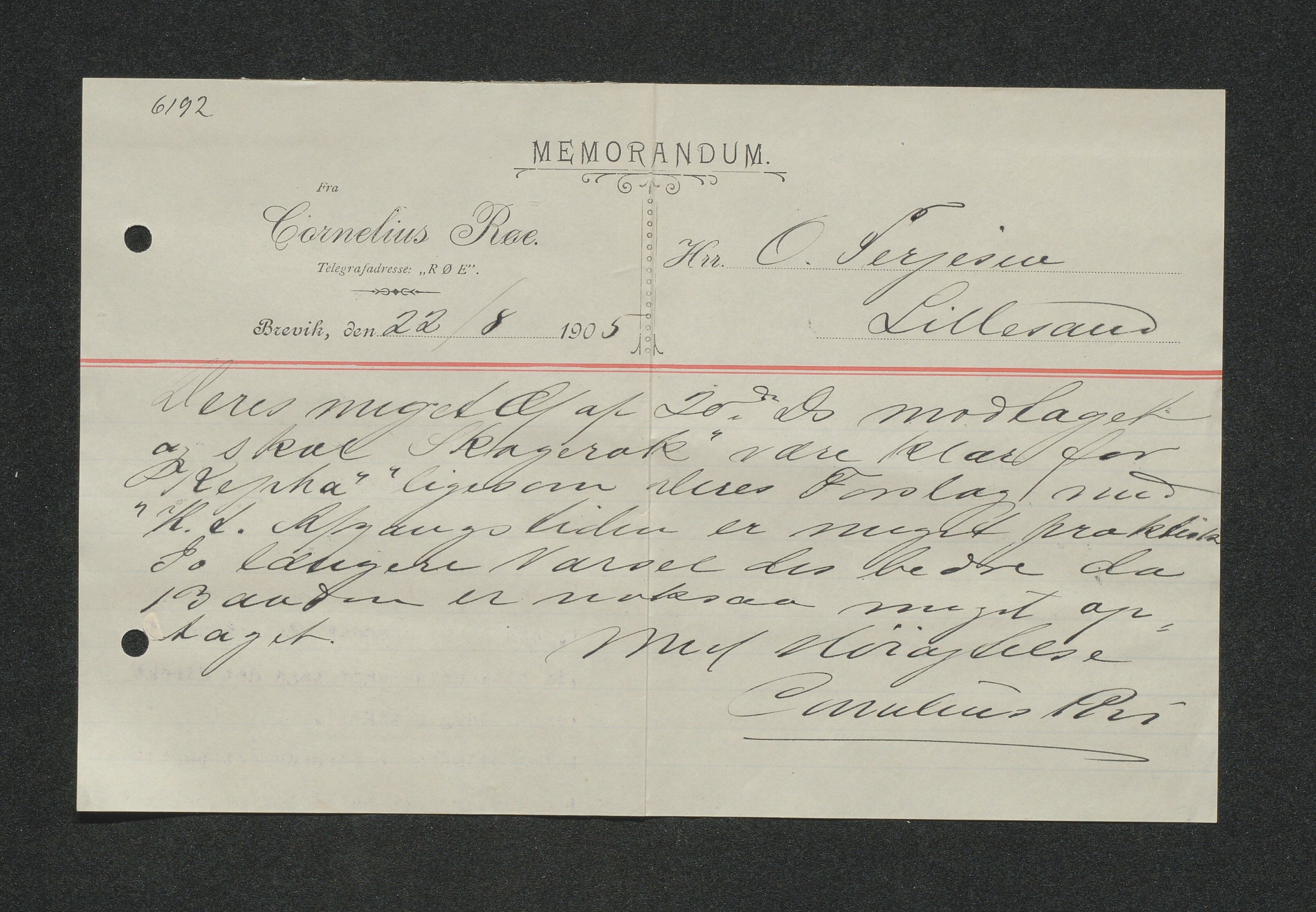 O. Terjesens rederi, AAKS/PA-2525/E/E01/L0013: Korrespondanse, 1904-1905