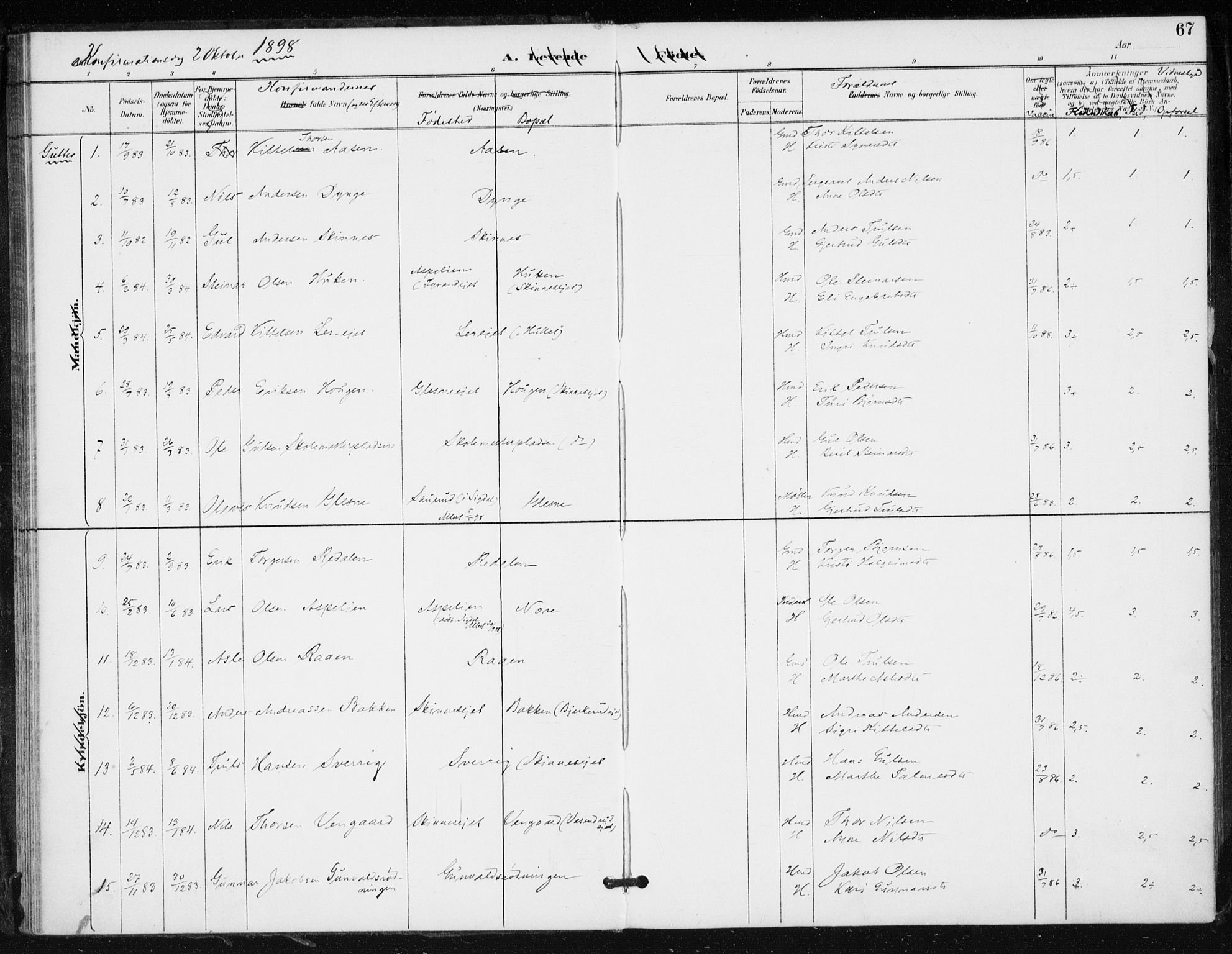 Krødsherad kirkebøker, AV/SAKO-A-19/F/Fa/L0006: Ministerialbok nr. 6, 1889-1899, s. 67