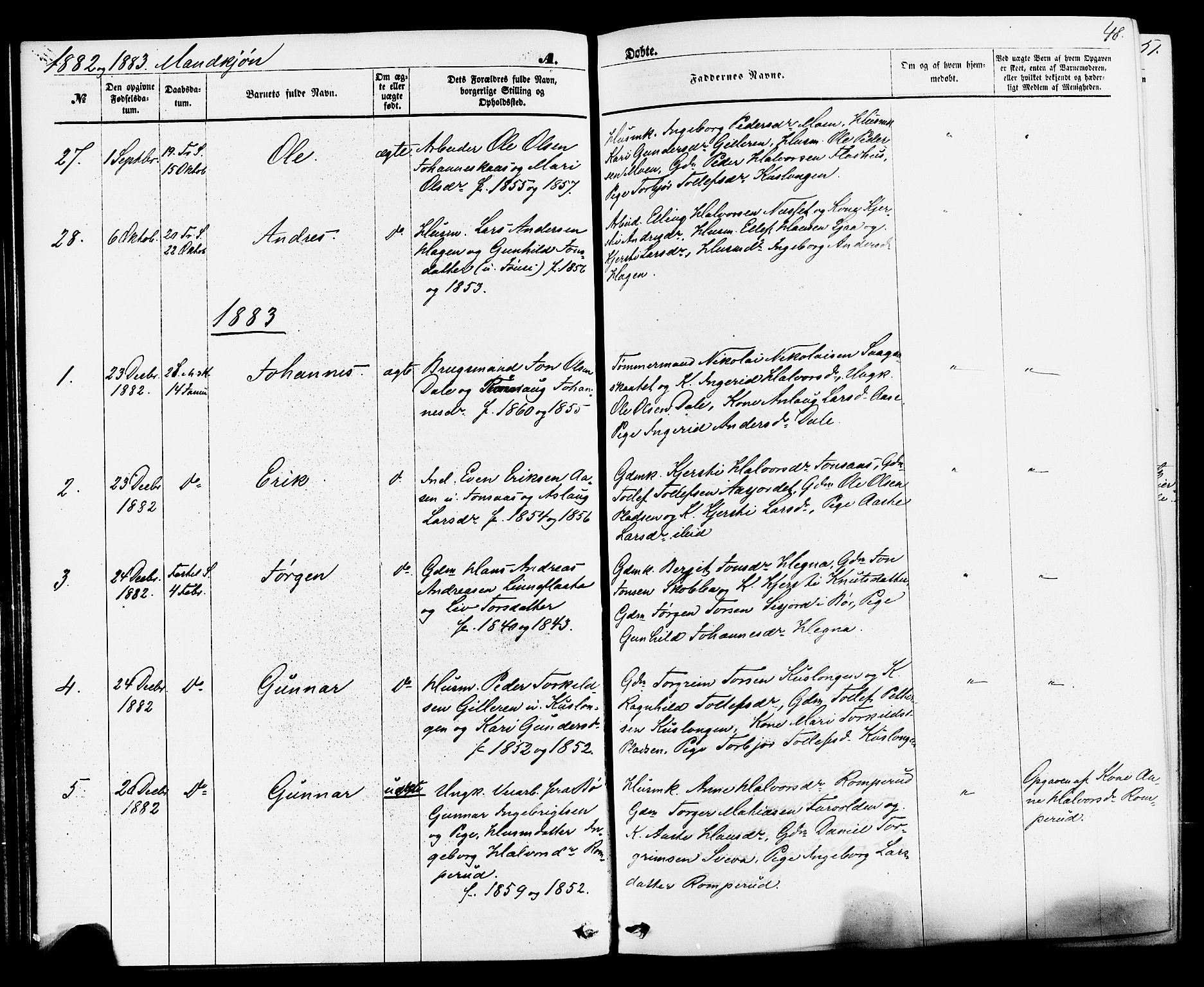 Sauherad kirkebøker, AV/SAKO-A-298/F/Fa/L0008: Ministerialbok nr. I 8, 1873-1886, s. 48