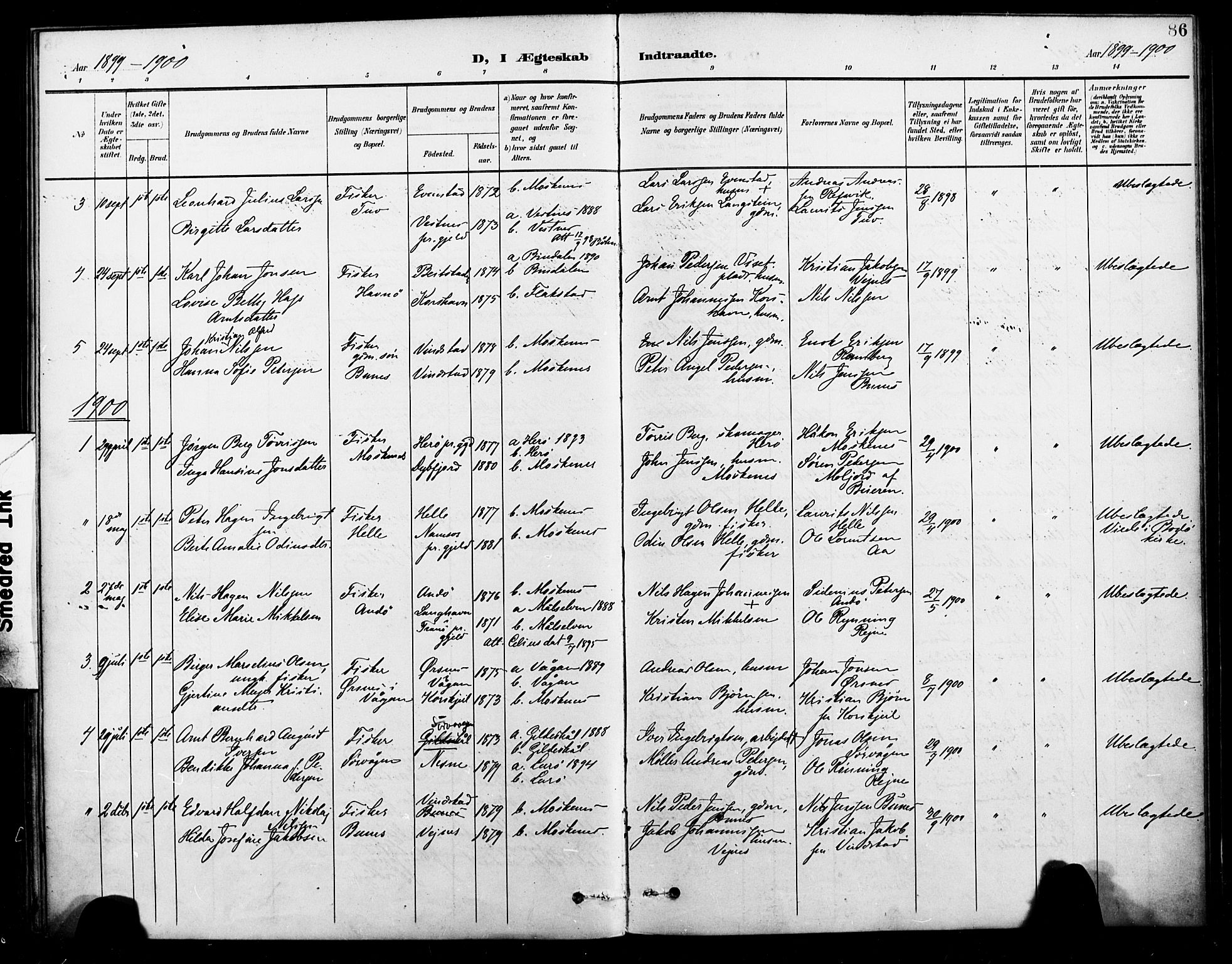 Ministerialprotokoller, klokkerbøker og fødselsregistre - Nordland, AV/SAT-A-1459/886/L1220: Ministerialbok nr. 886A02, 1892-1903, s. 86