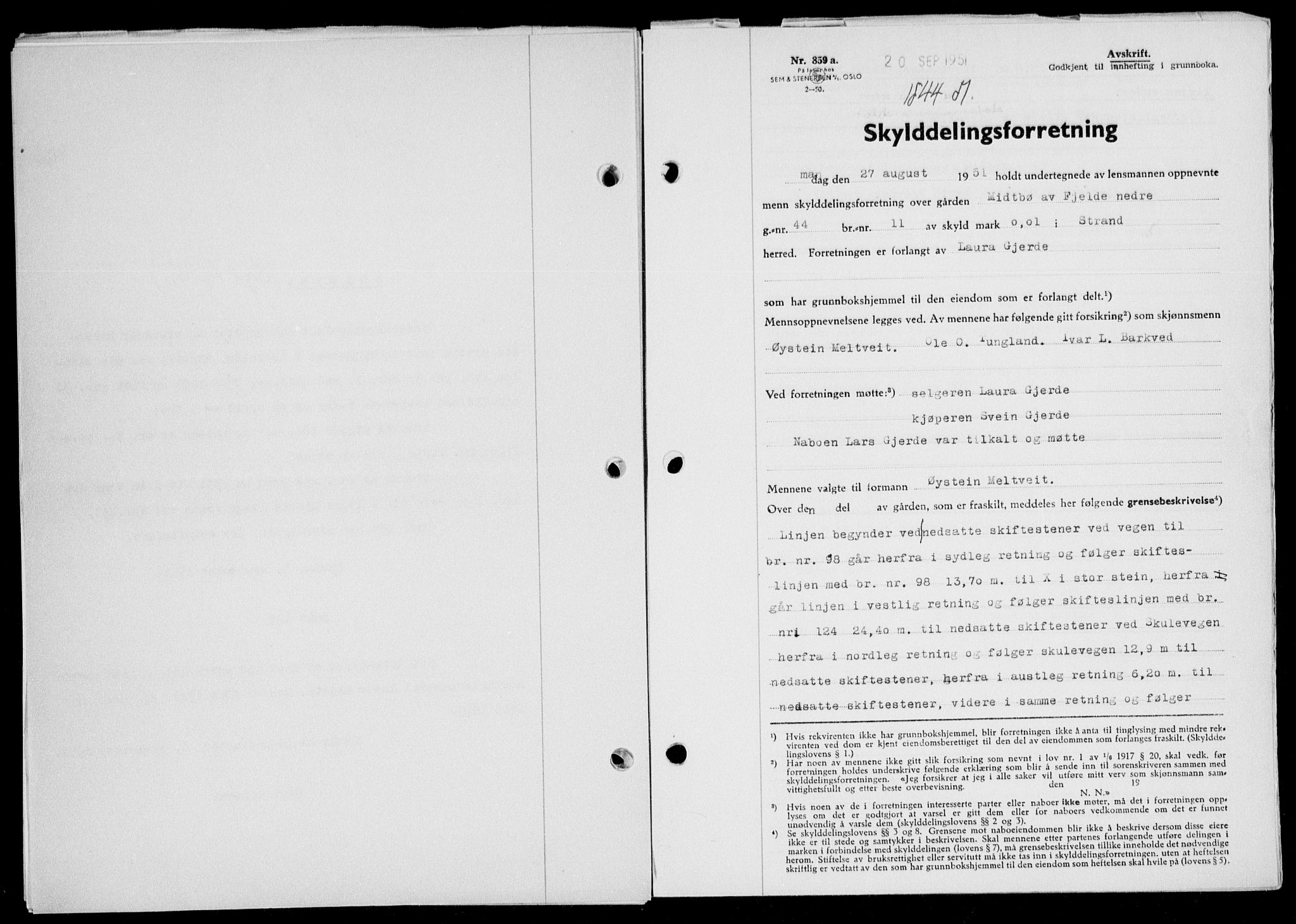 Ryfylke tingrett, SAST/A-100055/001/II/IIB/L0114: Pantebok nr. 93, 1951-1951, Dagboknr: 1544/1951