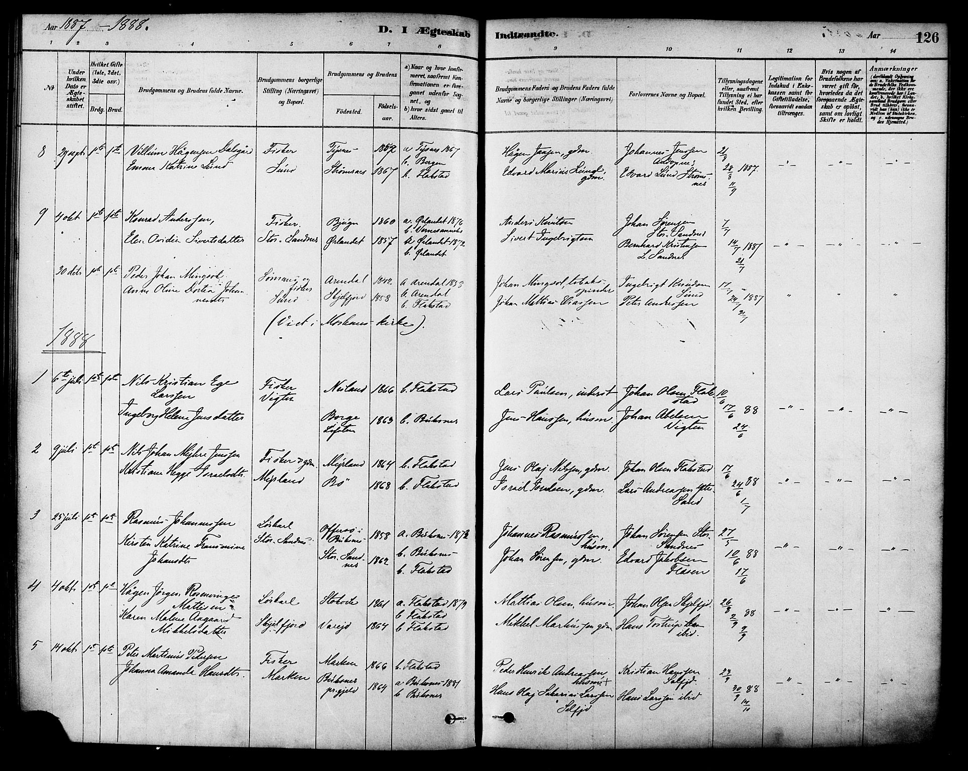 Ministerialprotokoller, klokkerbøker og fødselsregistre - Nordland, AV/SAT-A-1459/885/L1204: Ministerialbok nr. 885A05, 1878-1892, s. 126