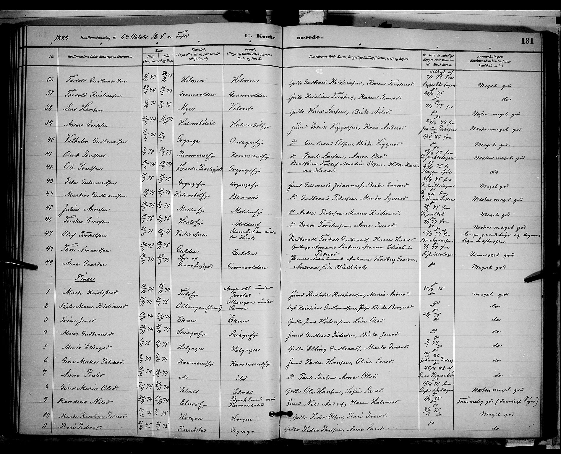 Gran prestekontor, AV/SAH-PREST-112/H/Ha/Hab/L0002: Klokkerbok nr. 2, 1879-1892, s. 131
