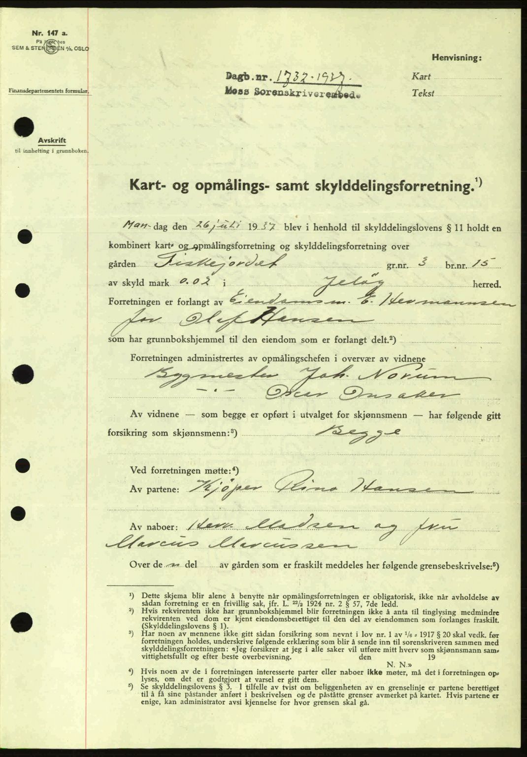 Moss sorenskriveri, SAO/A-10168: Pantebok nr. A3, 1937-1938, Dagboknr: 1732/1937