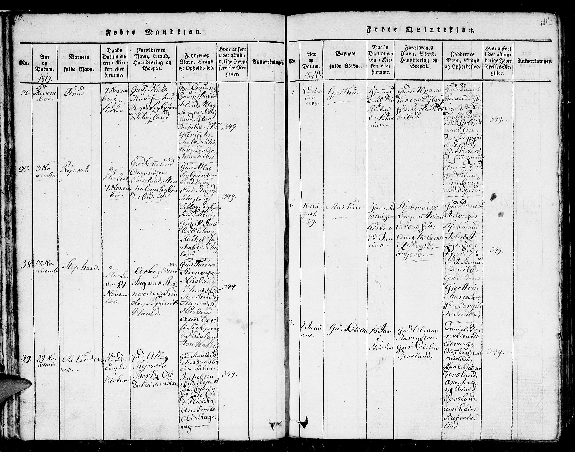 Flekkefjord sokneprestkontor, AV/SAK-1111-0012/F/Fb/Fbc/L0003: Klokkerbok nr. B 3, 1815-1826, s. 35