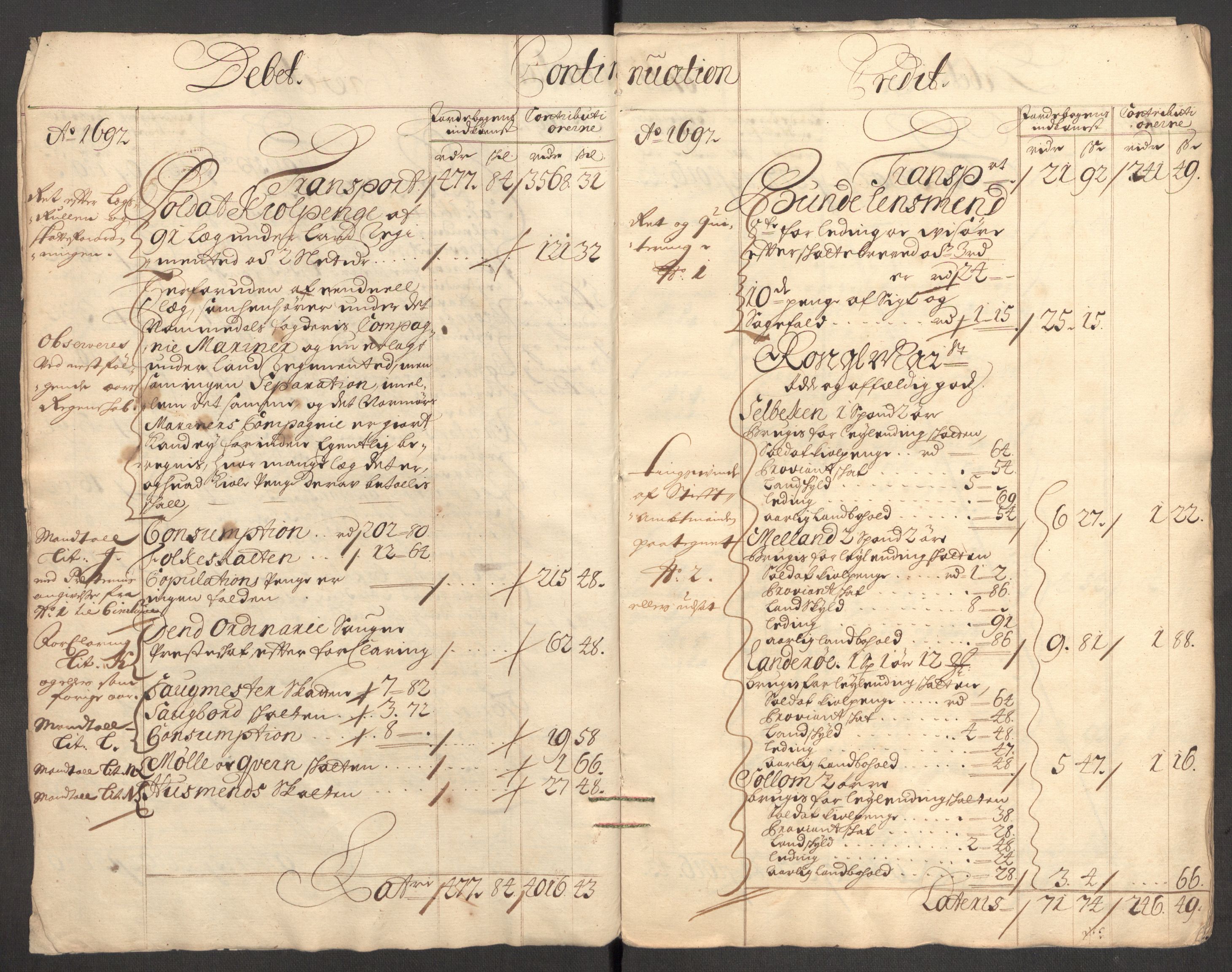 Rentekammeret inntil 1814, Reviderte regnskaper, Fogderegnskap, RA/EA-4092/R57/L3852: Fogderegnskap Fosen, 1697, s. 7