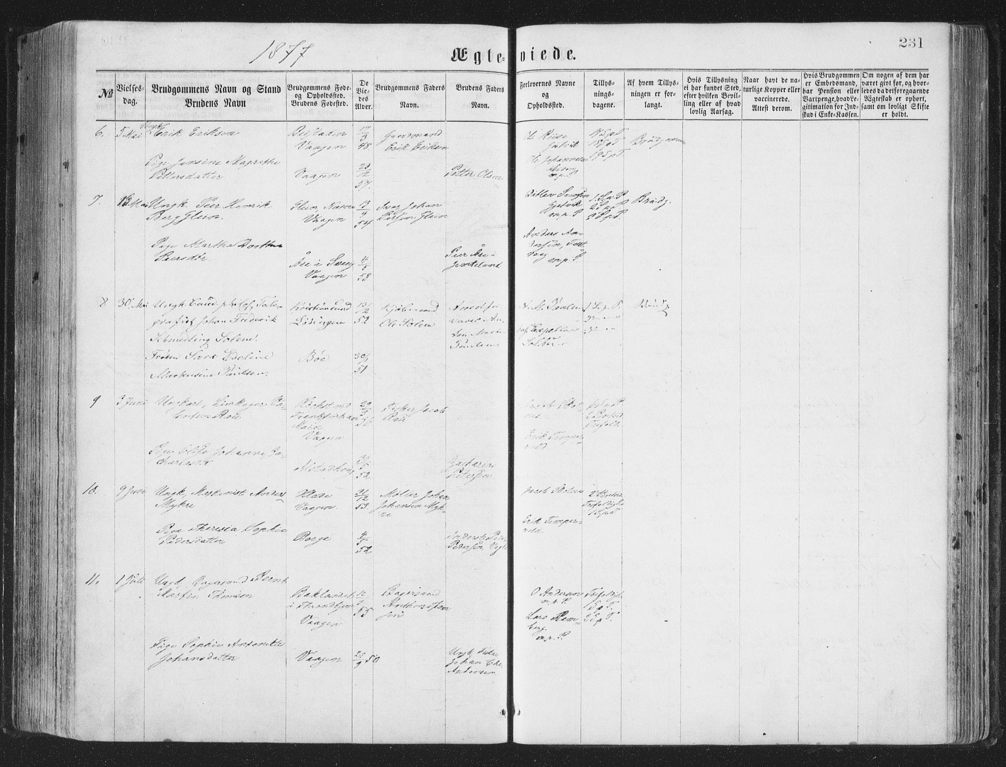 Ministerialprotokoller, klokkerbøker og fødselsregistre - Nordland, AV/SAT-A-1459/874/L1057: Ministerialbok nr. 874A01, 1866-1877, s. 231