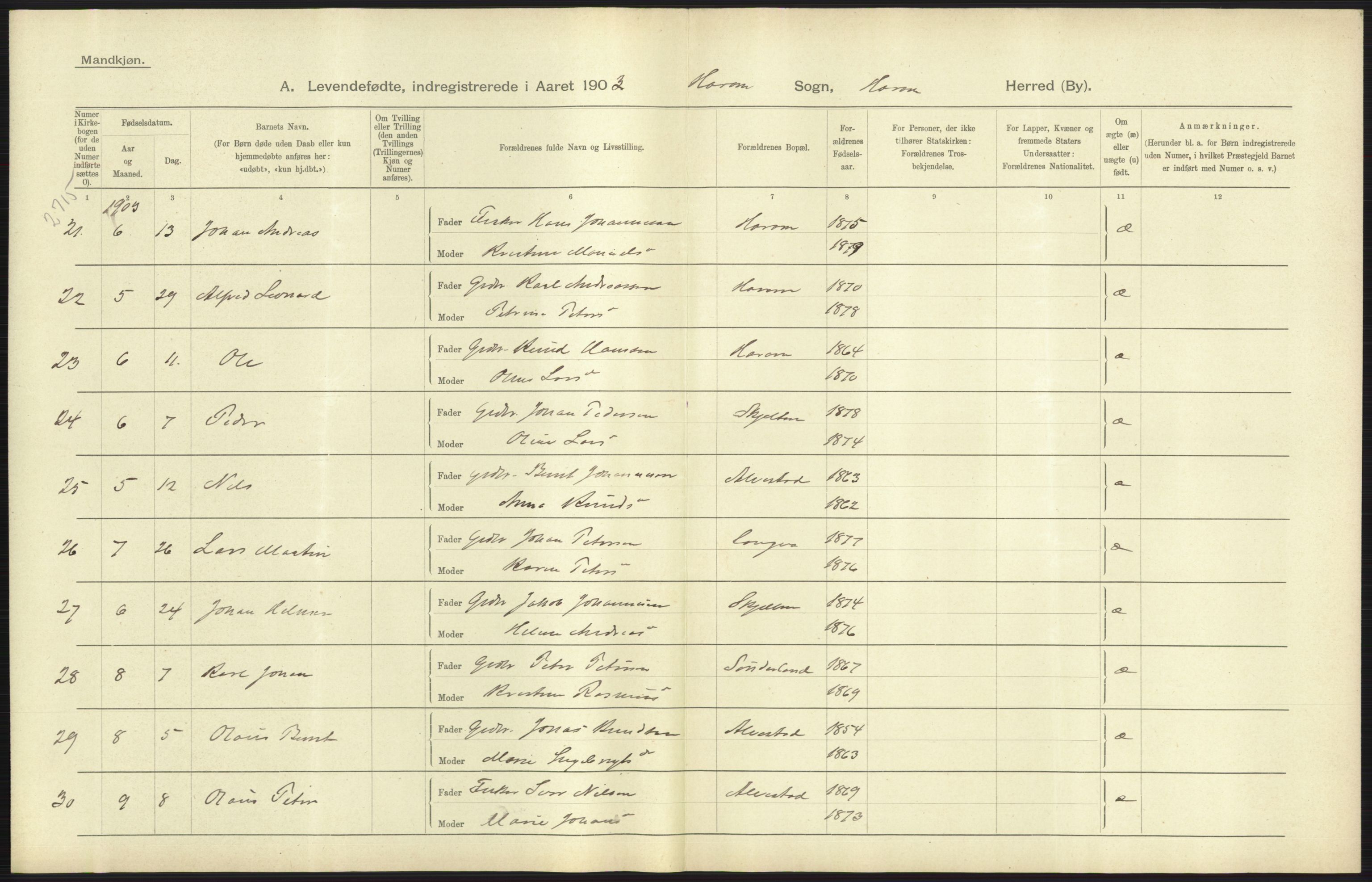 Statistisk sentralbyrå, Sosiodemografiske emner, Befolkning, AV/RA-S-2228/D/Df/Dfa/Dfaa/L0016: Romsdal amt: Fødte, gifte, døde., 1903, s. 23