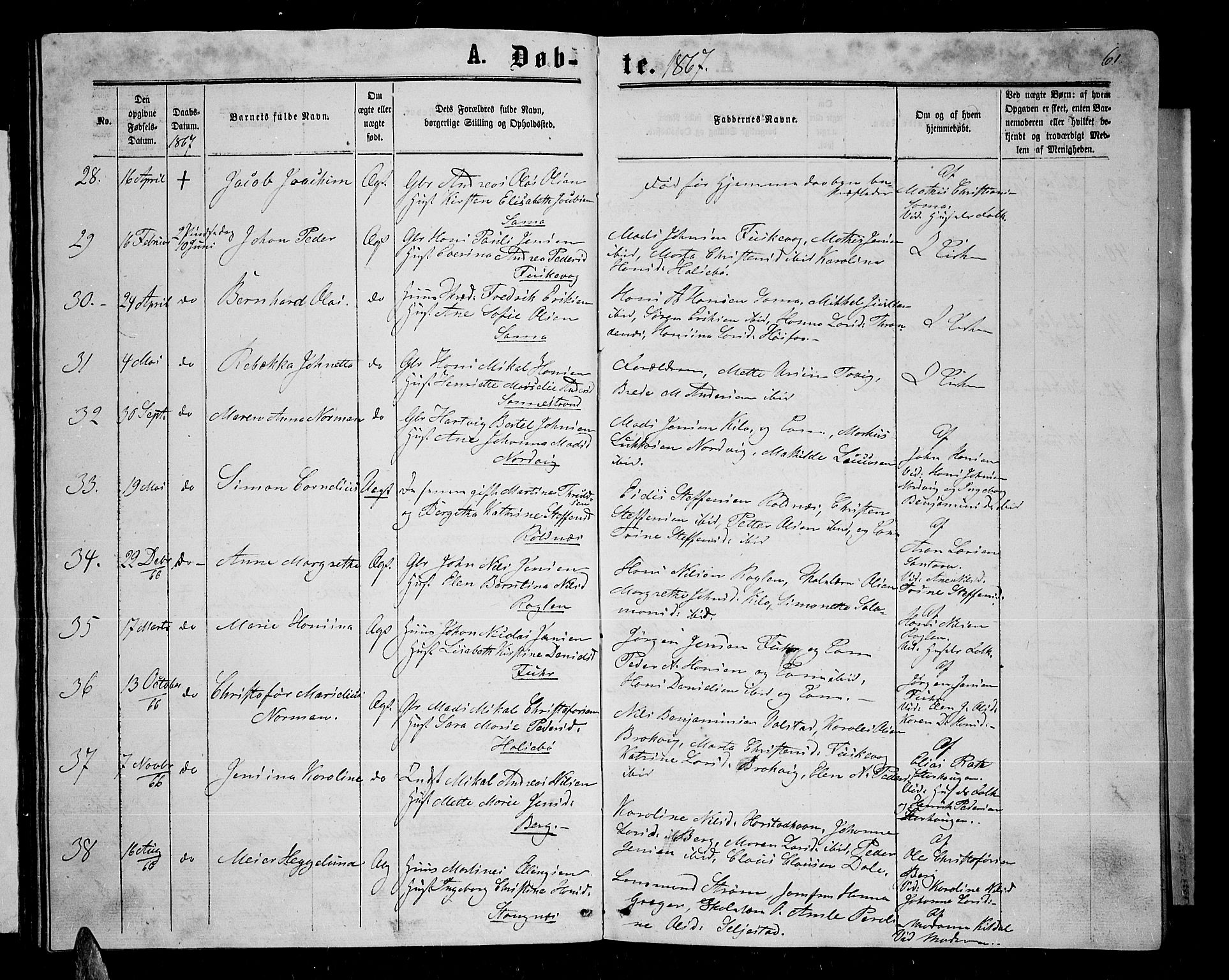Trondenes sokneprestkontor, AV/SATØ-S-1319/H/Hb/L0008klokker: Klokkerbok nr. 8, 1863-1869, s. 61