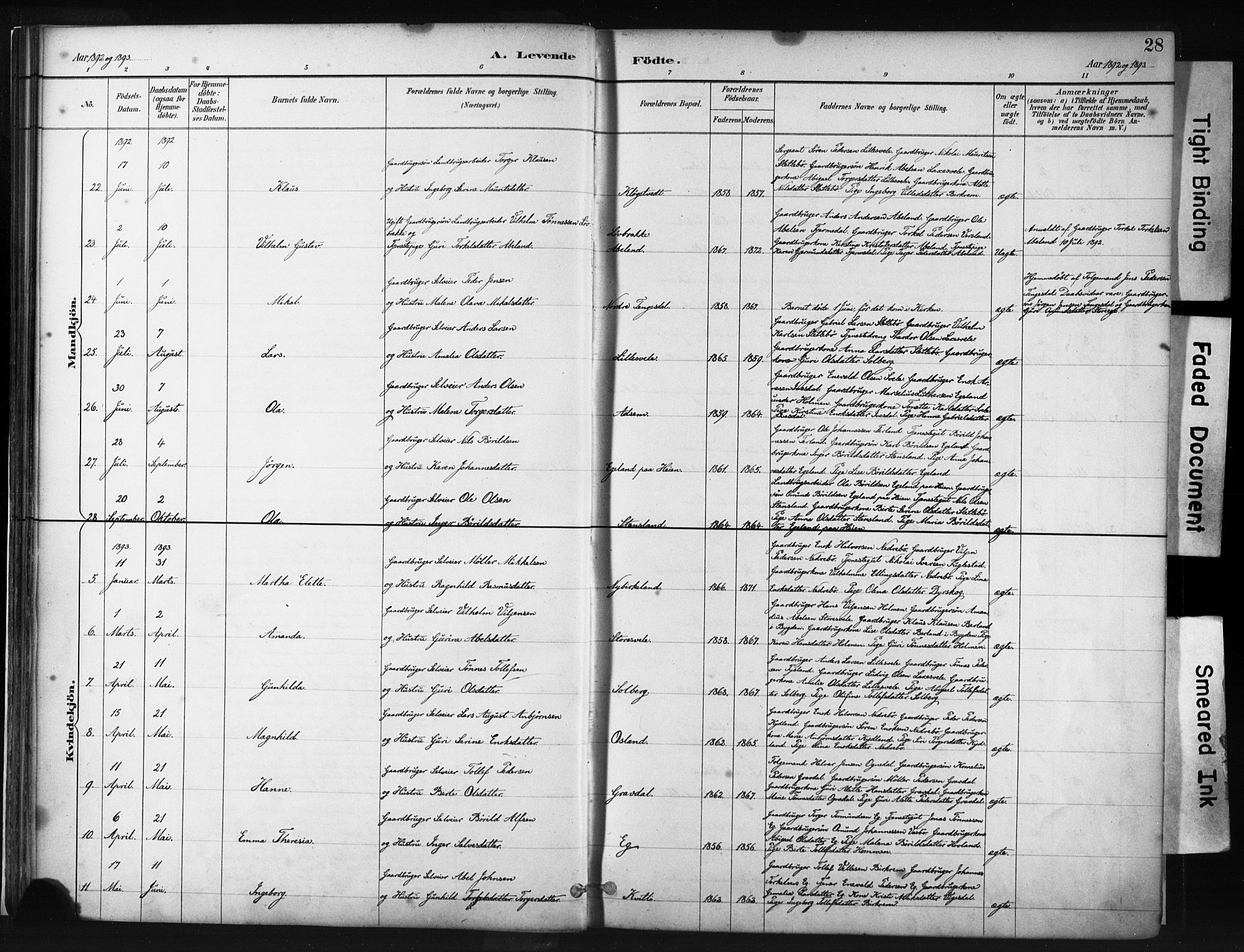 Helleland sokneprestkontor, AV/SAST-A-101810: Ministerialbok nr. A 9, 1887-1908, s. 28