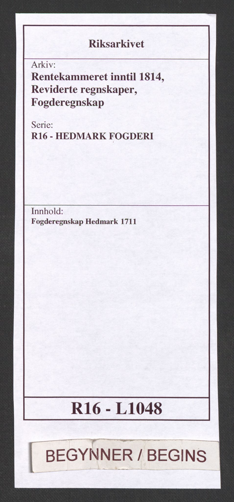 Rentekammeret inntil 1814, Reviderte regnskaper, Fogderegnskap, AV/RA-EA-4092/R16/L1048: Fogderegnskap Hedmark, 1711, s. 1