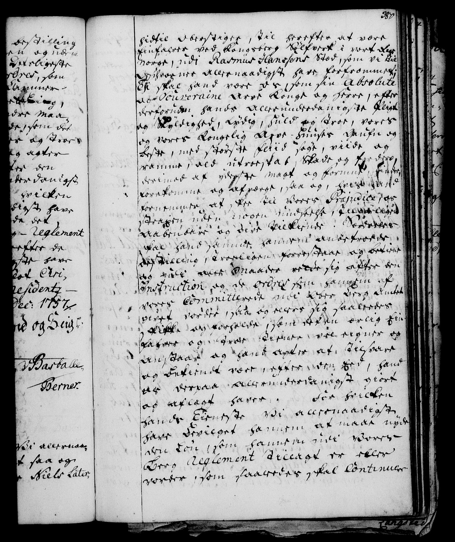 Rentekammeret, Kammerkanselliet, RA/EA-3111/G/Gg/Gge/L0003: Norsk bestallingsprotokoll med register (merket RK 53.27), 1745-1761, s. 380
