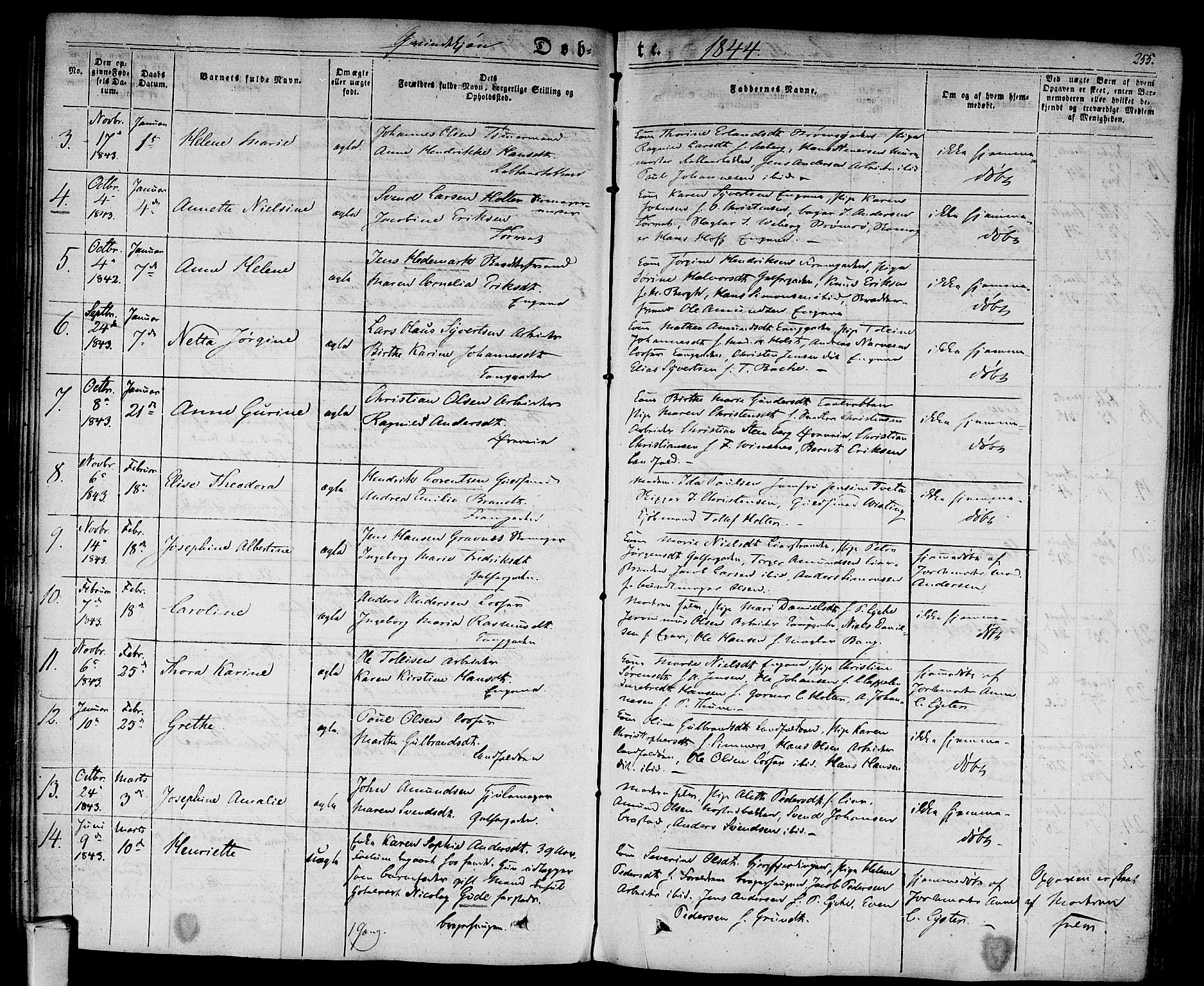 Bragernes kirkebøker, AV/SAKO-A-6/F/Fb/L0001: Ministerialbok nr. II 1, 1830-1847, s. 255
