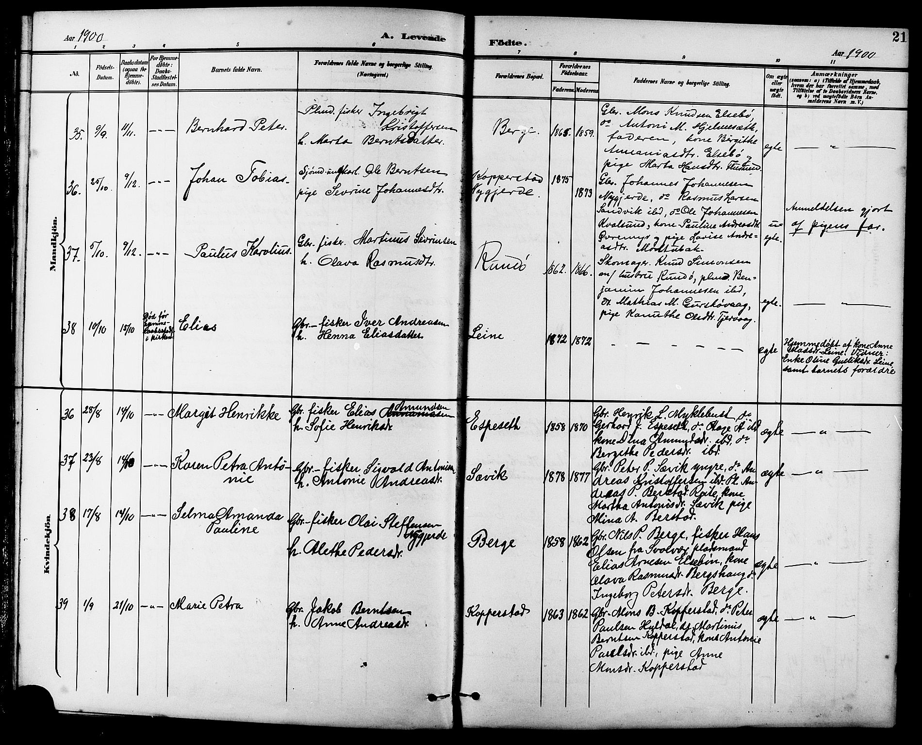 Ministerialprotokoller, klokkerbøker og fødselsregistre - Møre og Romsdal, AV/SAT-A-1454/507/L0082: Klokkerbok nr. 507C05, 1896-1914, s. 21