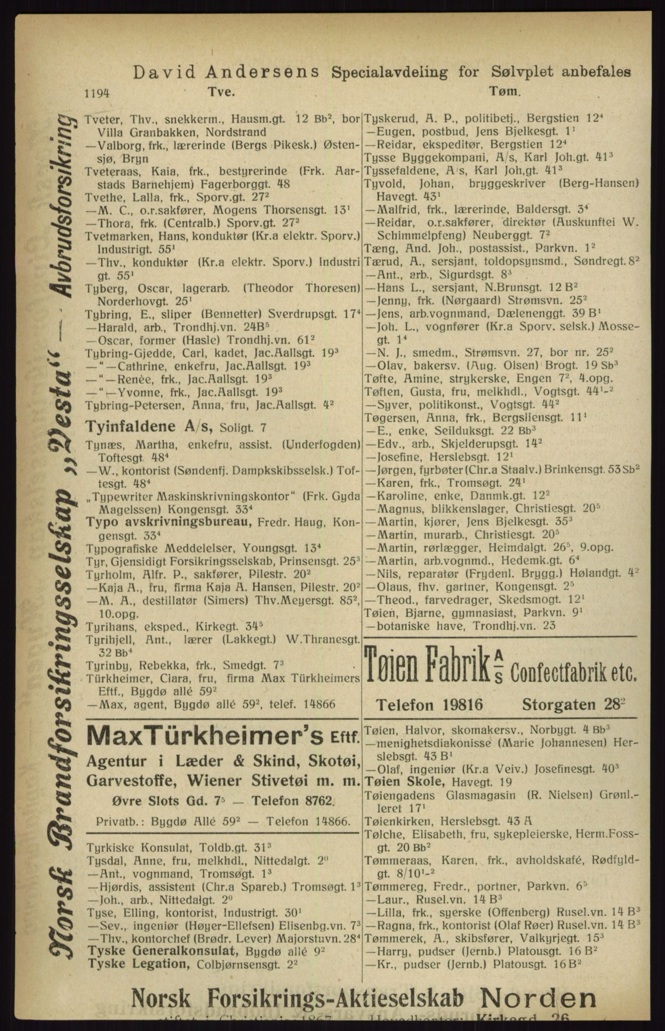 Kristiania/Oslo adressebok, PUBL/-, 1916, s. 1194