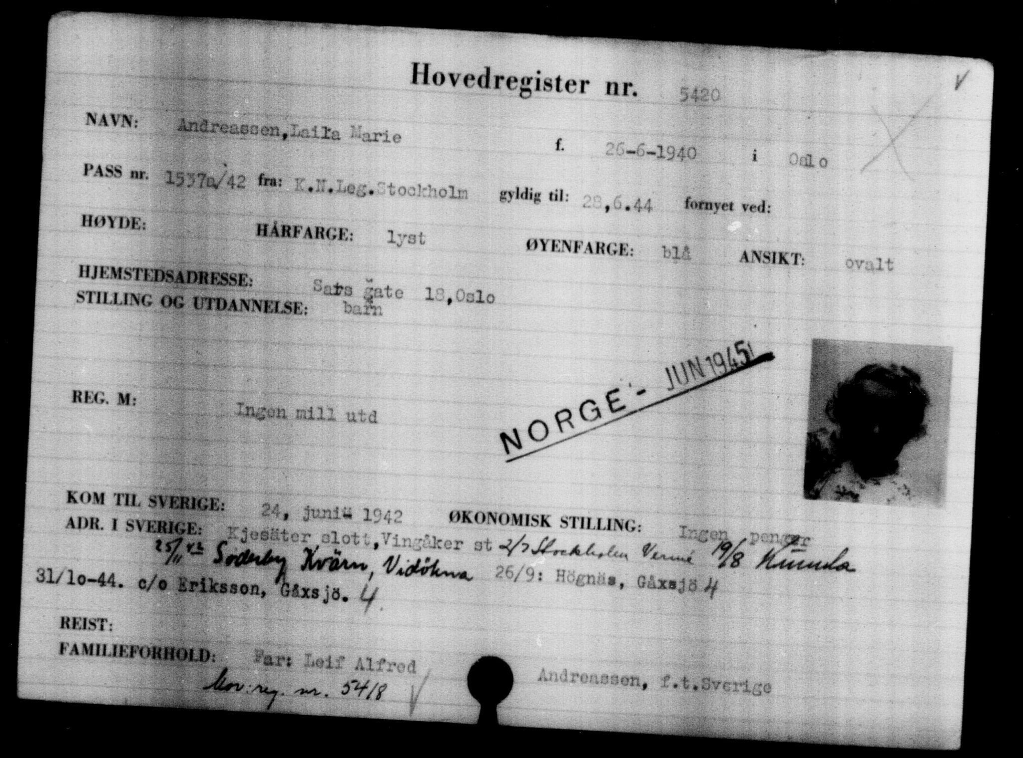 Utenriksstasjonene, Legasjonen i Stockholm, Flyktningkontoret, AV/RA-S-6753/V/Va/L0004: Kjesäterkartoteket, flyktninger med registreringsnr. 3496-6610, 1940-1945, s. 2221
