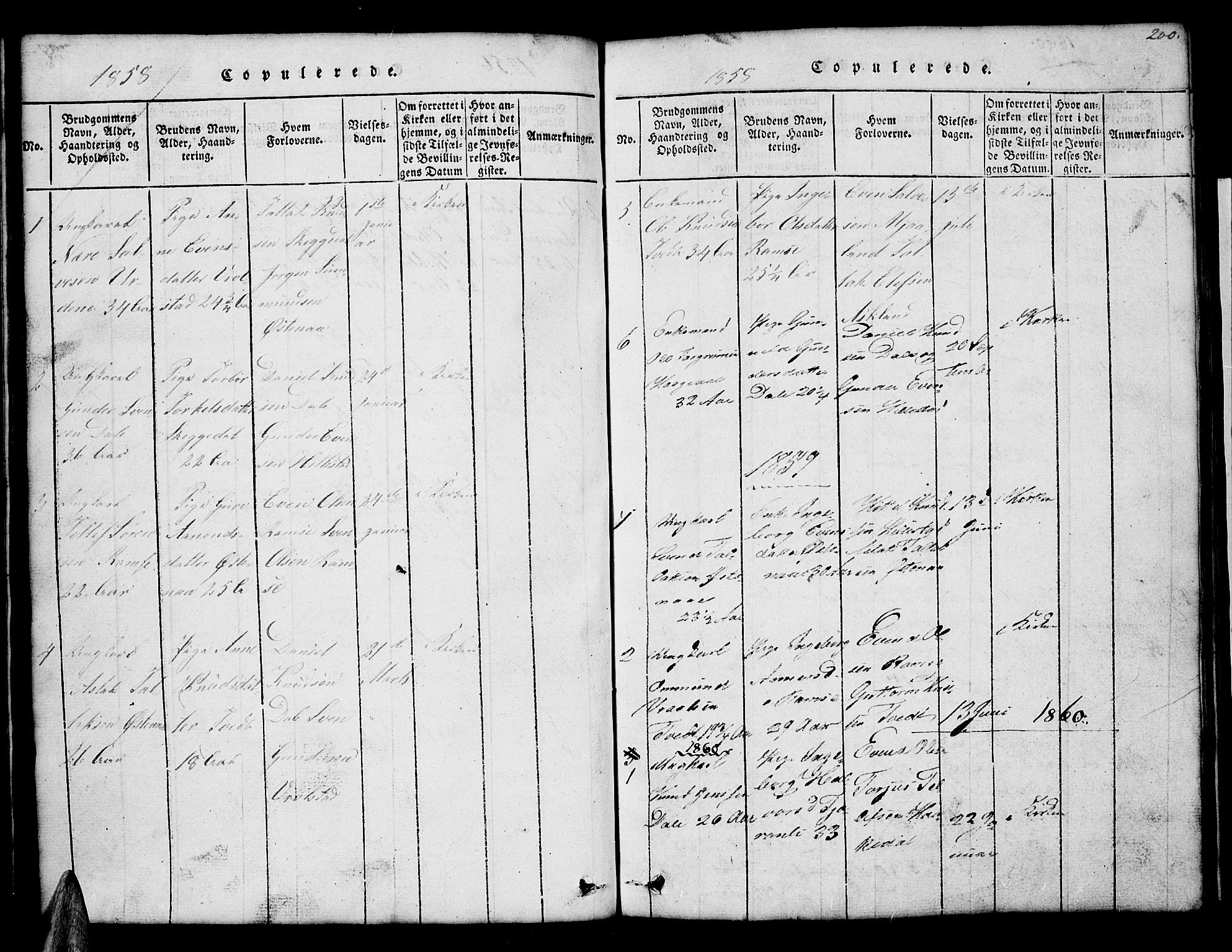 Åmli sokneprestkontor, SAK/1111-0050/F/Fb/Fbb/L0001: Klokkerbok nr. B 1, 1816-1889, s. 200