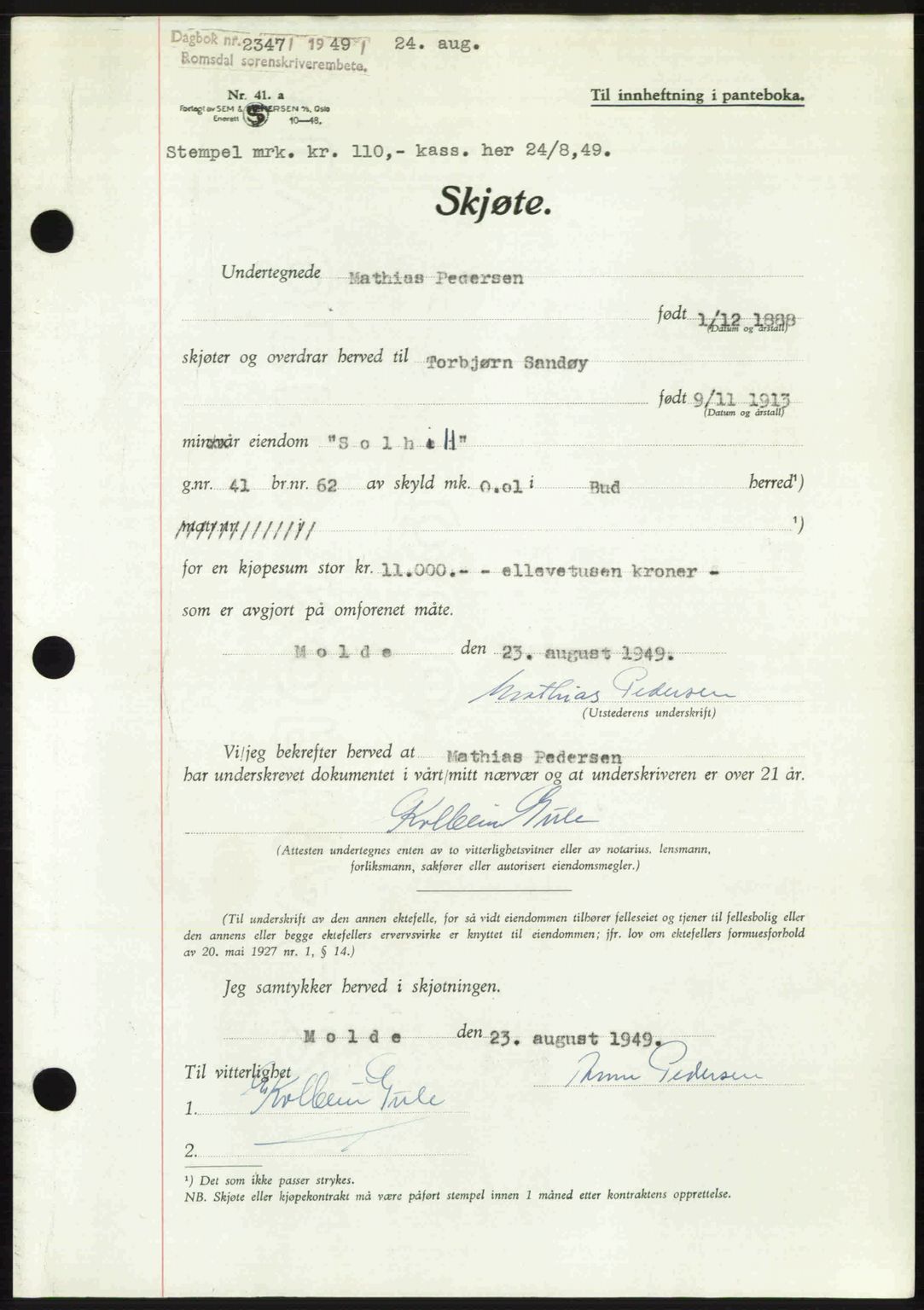 Romsdal sorenskriveri, AV/SAT-A-4149/1/2/2C: Pantebok nr. A30, 1949-1949, Dagboknr: 2347/1949