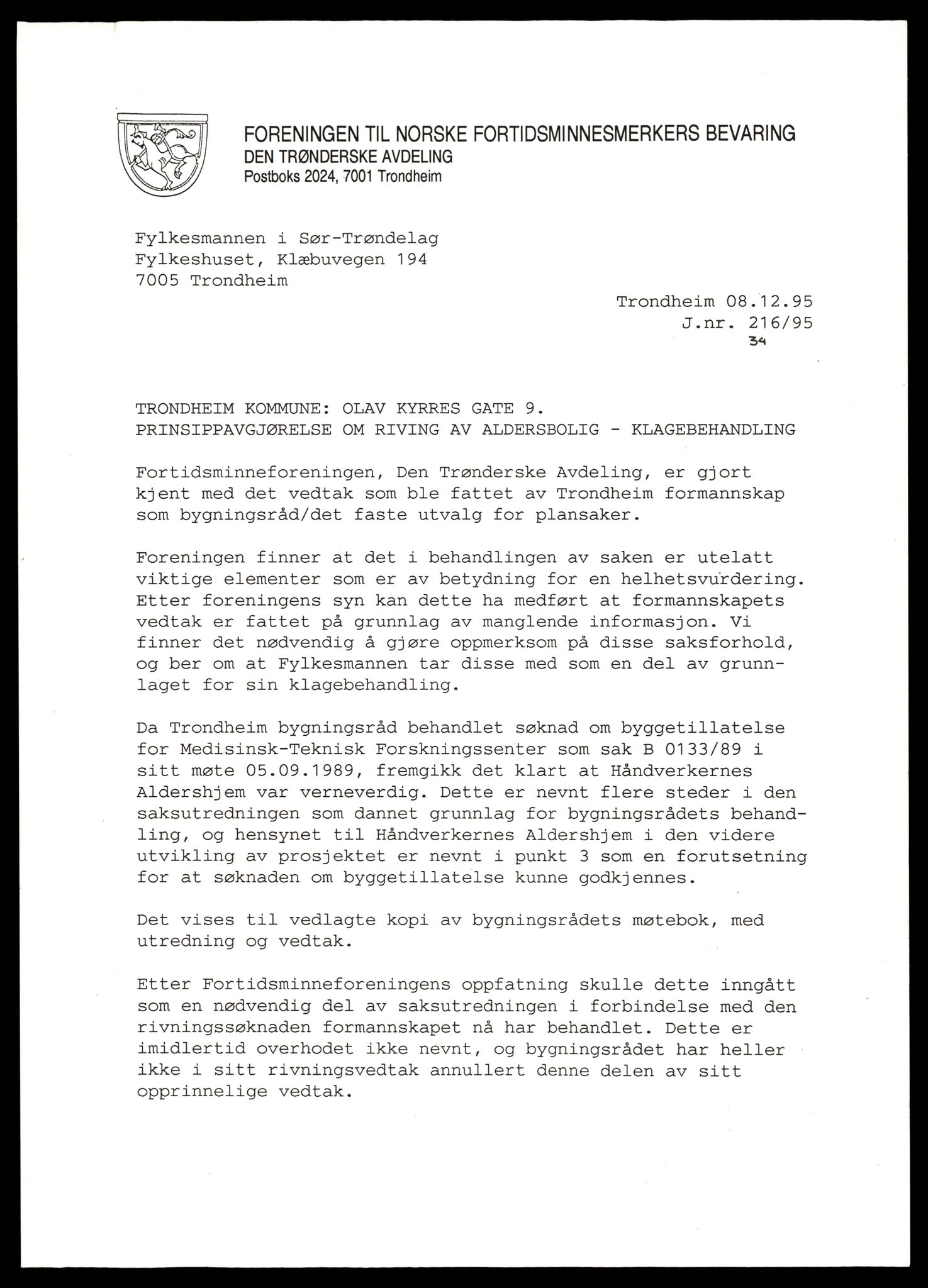 Fortidsminneforeningen, Den trønderske avdeling, AV/SAT-PA-0592/D/Da/L0035: Sakarkiv etter nøkkel, s. 279