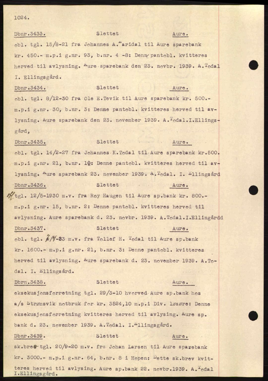 Nordmøre sorenskriveri, SAT/A-4132/1/2/2Ca: Pantebok nr. C80, 1936-1939, Dagboknr: 3433/1939