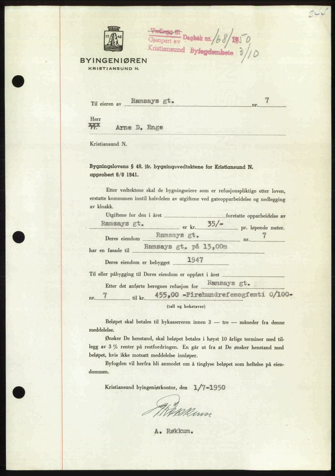 Kristiansund byfogd, AV/SAT-A-4587/A/27: Pantebok nr. 50, 1950-1950, Dagboknr: 1681/1950