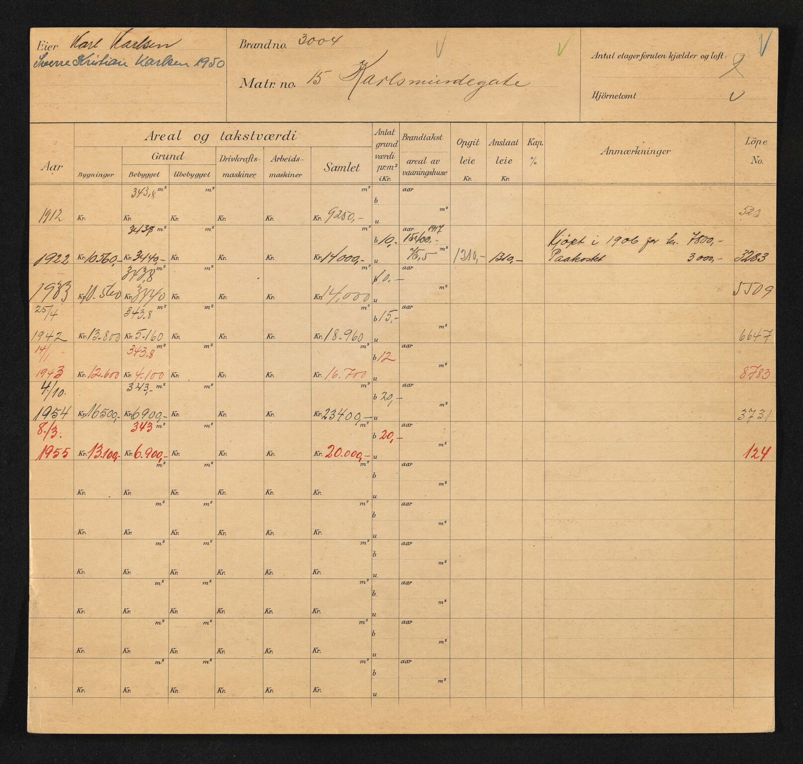 Stavanger kommune. Skattetakstvesenet, BYST/A-0440/F/Fa/Faa/L0024/0001: Skattetakstkort / Karlsminnegata 13 - 42