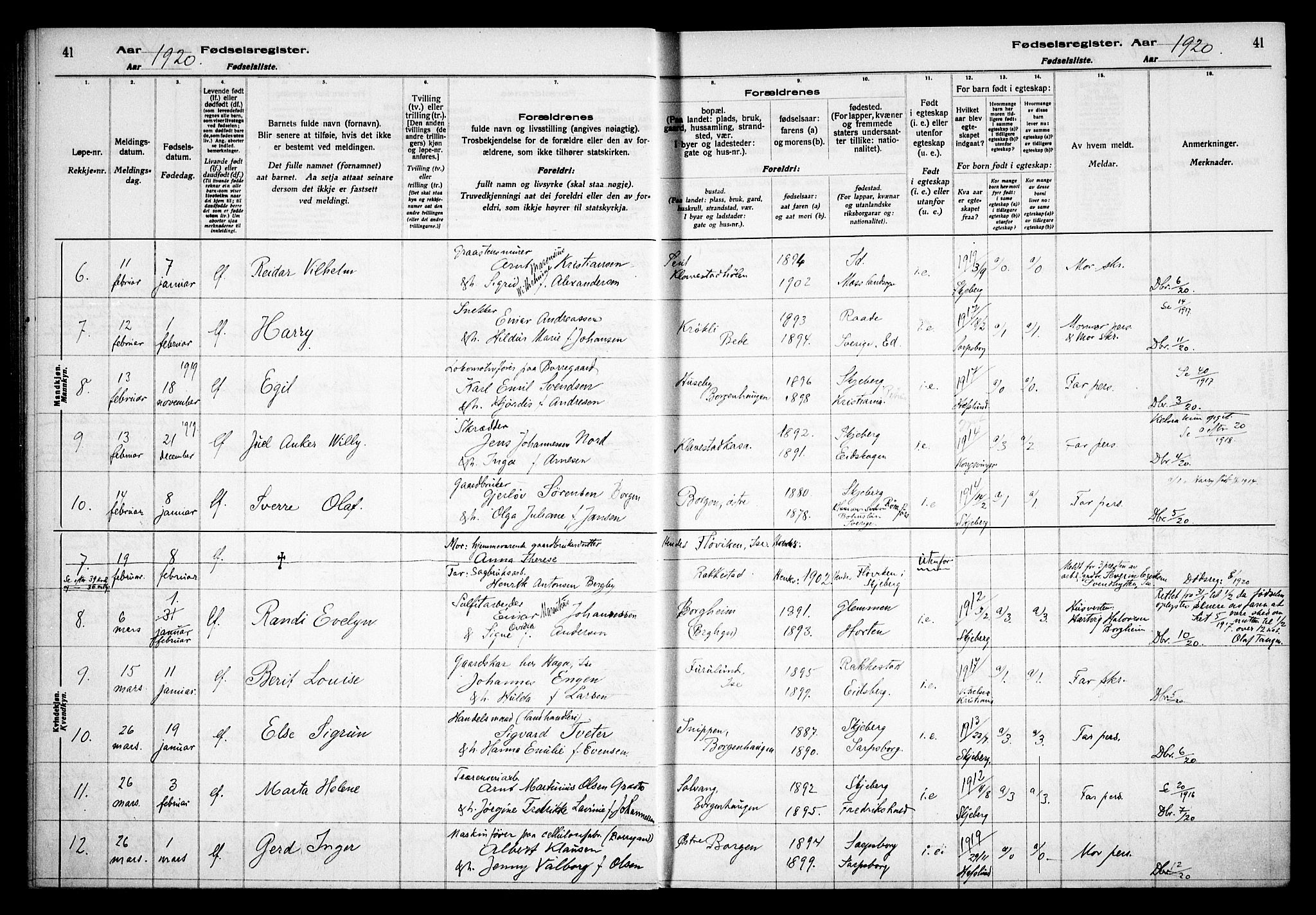 Skjeberg prestekontor Kirkebøker, AV/SAO-A-10923/J/Jd/L0001: Fødselsregister nr. IV 1, 1916-1935, s. 41