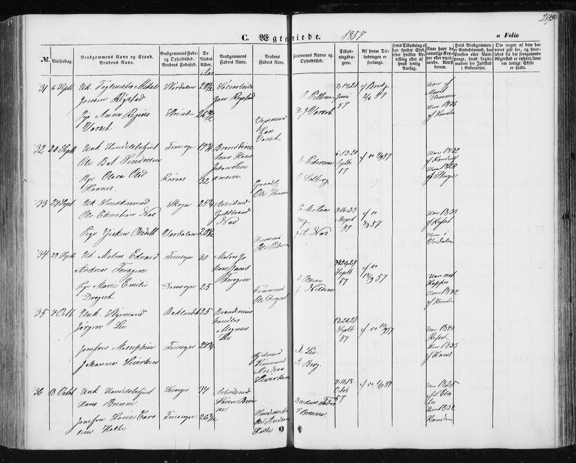 Ministerialprotokoller, klokkerbøker og fødselsregistre - Sør-Trøndelag, SAT/A-1456/602/L0112: Ministerialbok nr. 602A10, 1848-1859, s. 293