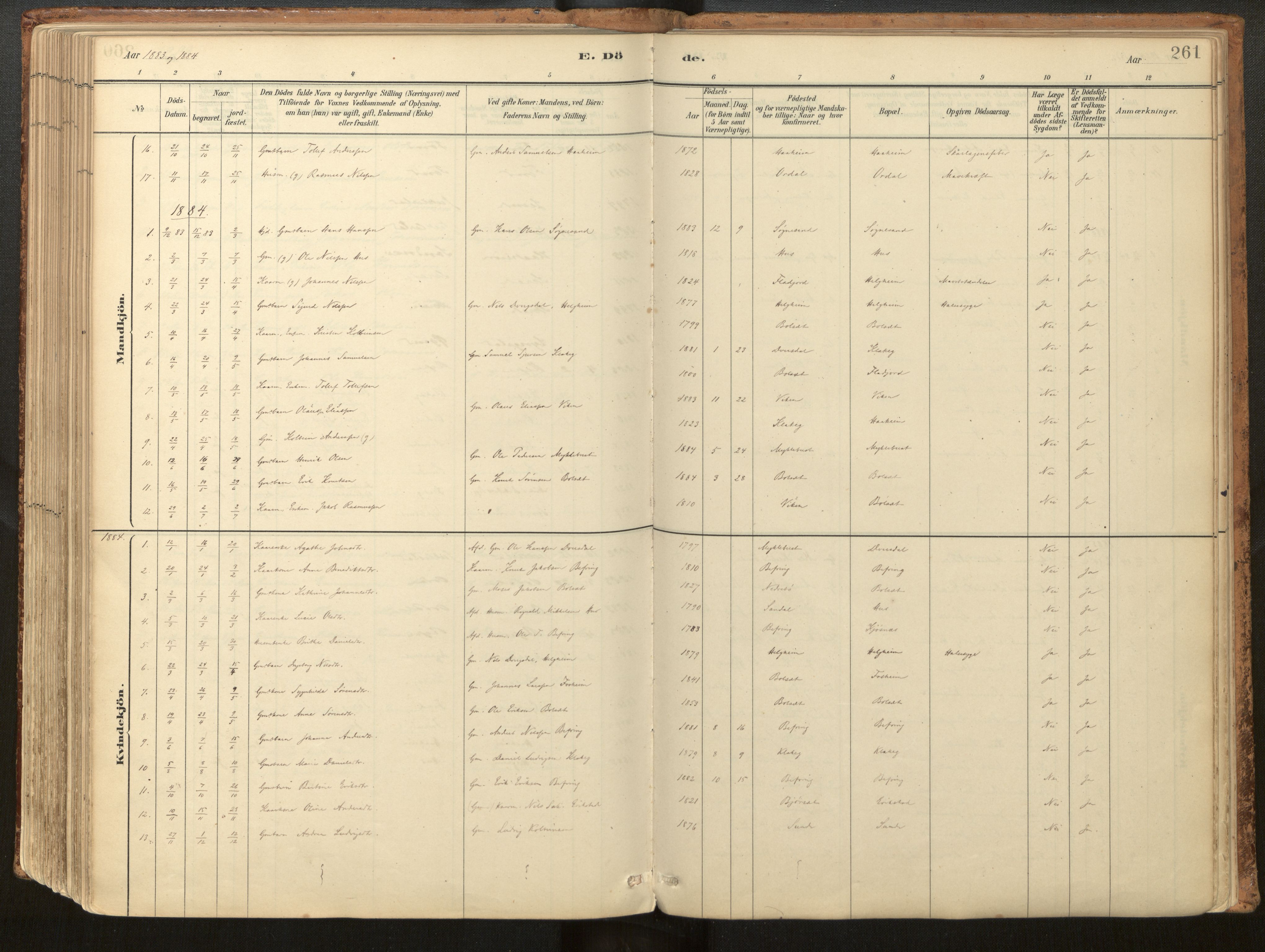 Jølster sokneprestembete, AV/SAB-A-80701/H/Haa/Haac/L0001: Ministerialbok nr. C 1, 1882-1928, s. 261