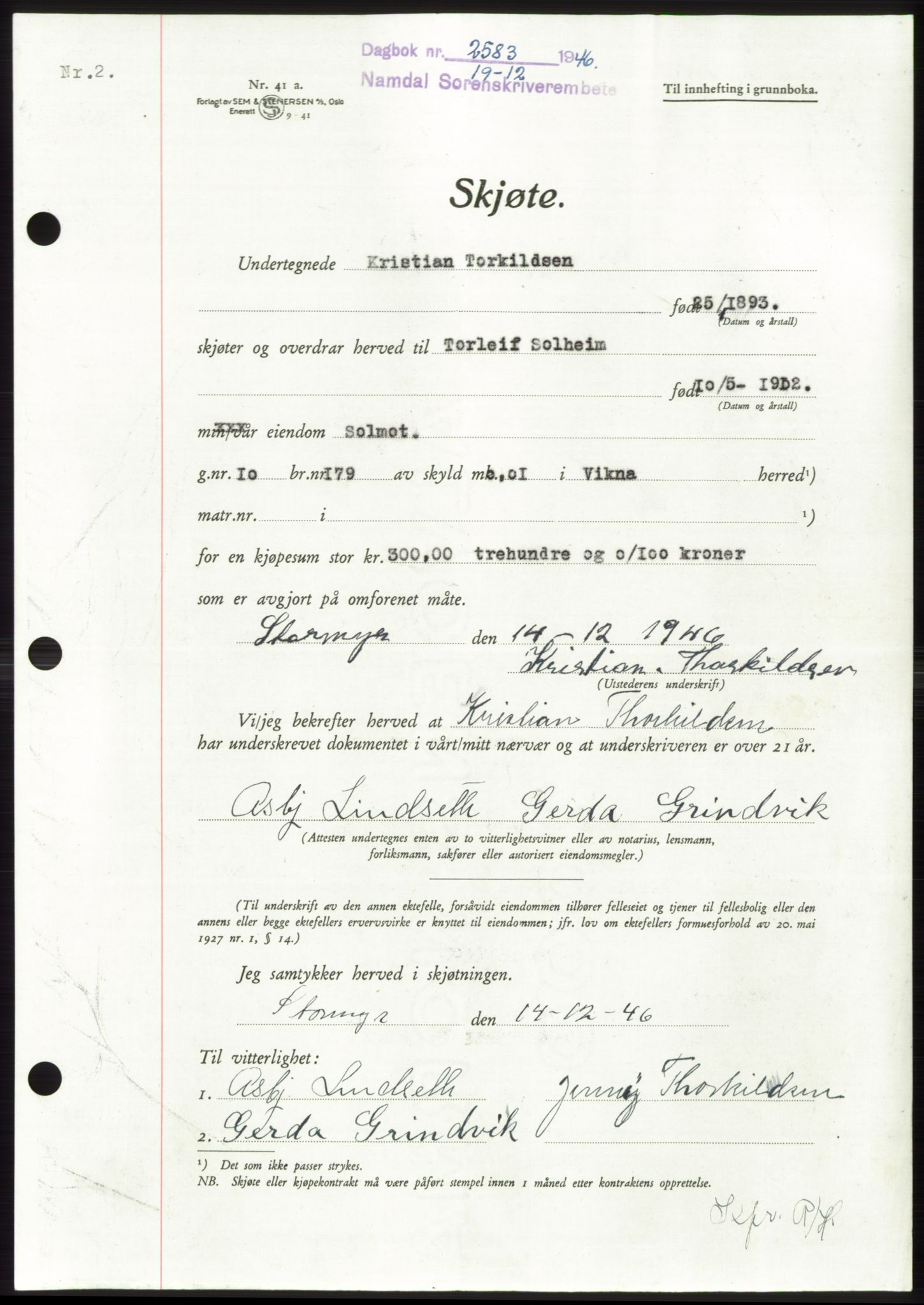 Namdal sorenskriveri, SAT/A-4133/1/2/2C: Pantebok nr. -, 1946-1947, Dagboknr: 2583/1946