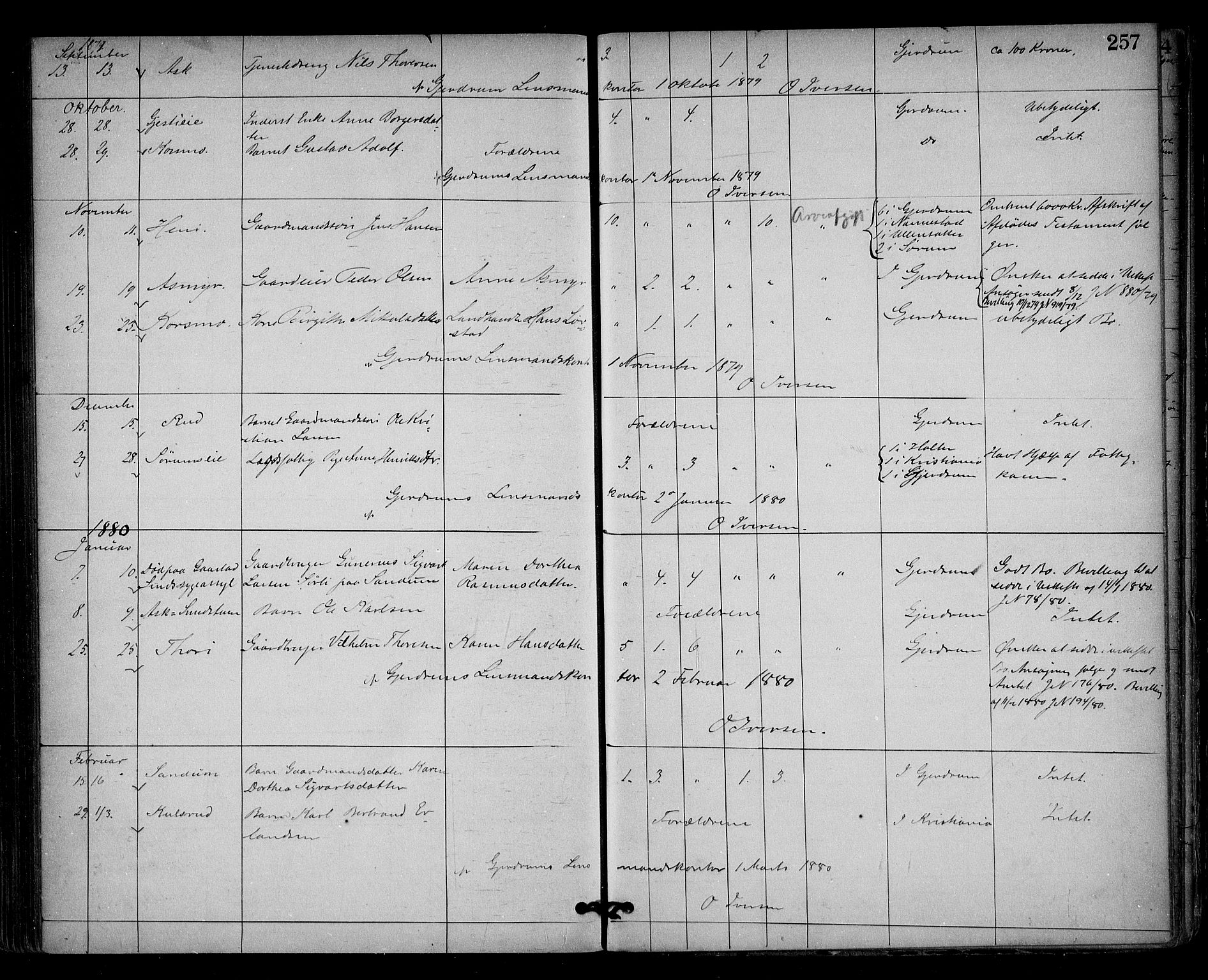 Nes tingrett, AV/SAO-A-10548/H/Ha/Haa/L0001: Dødsfallsprotokoll, 1876-1905, s. 257