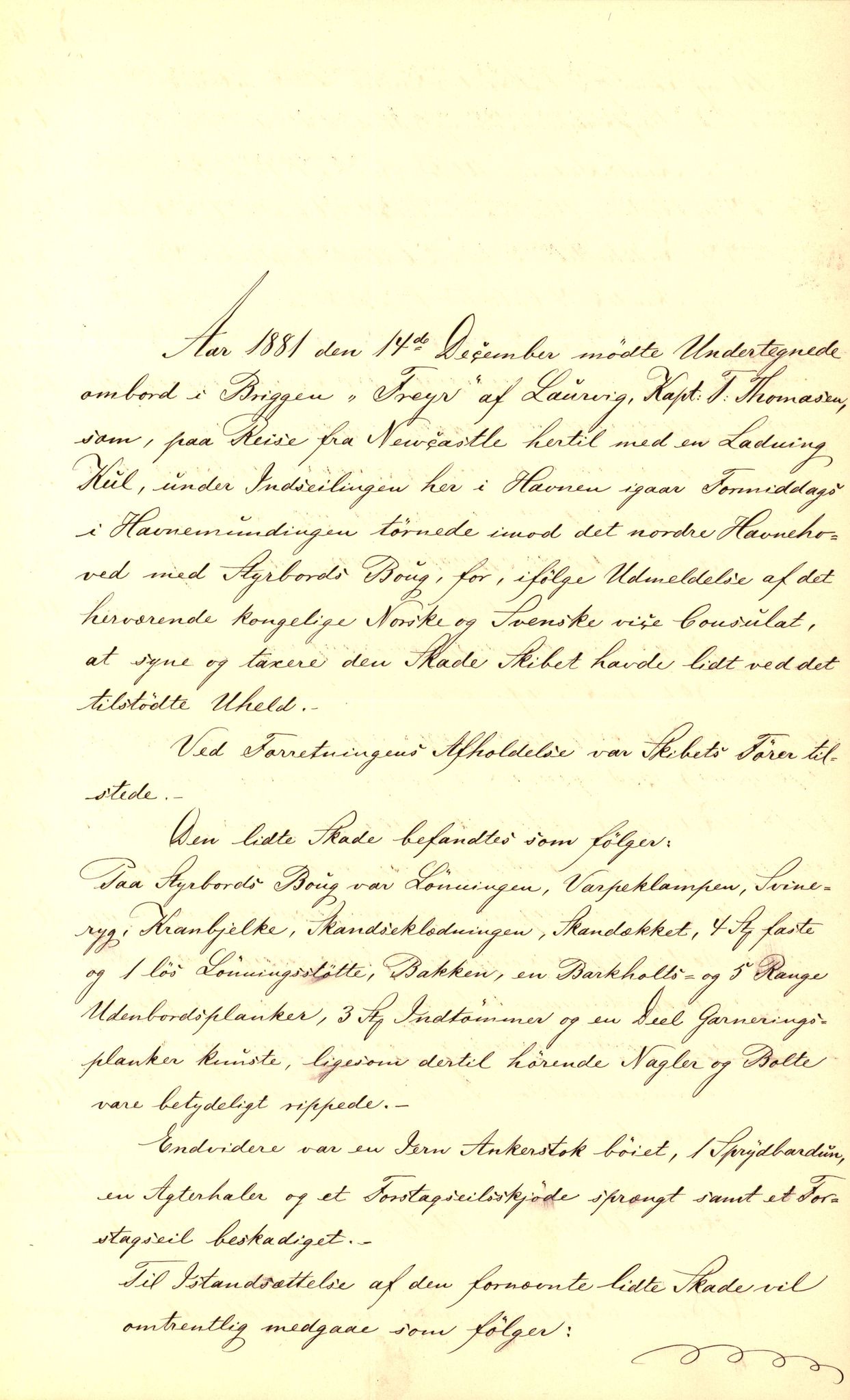 Pa 63 - Østlandske skibsassuranceforening, VEMU/A-1079/G/Ga/L0014/0006: Havaridokumenter / Hasselø, Argonaut, Freyr, 1881, s. 21