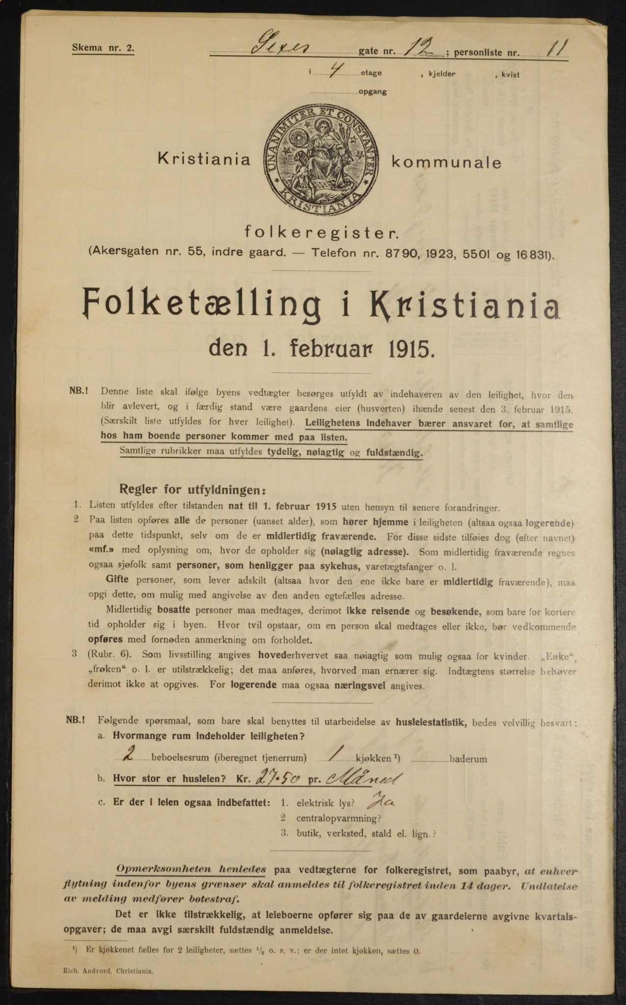 OBA, Kommunal folketelling 1.2.1915 for Kristiania, 1915, s. 94631