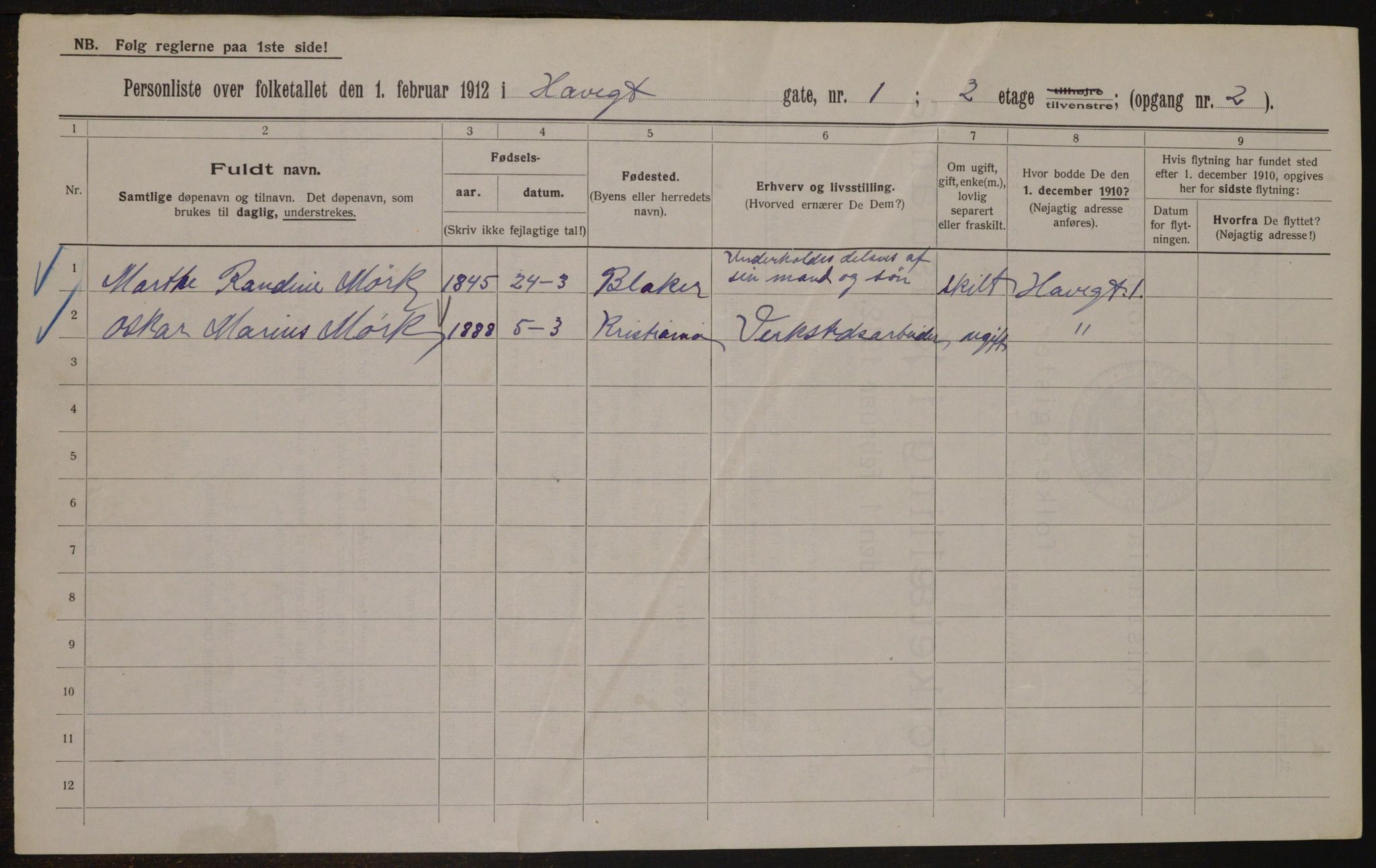 OBA, Kommunal folketelling 1.2.1912 for Kristiania, 1912, s. 33331