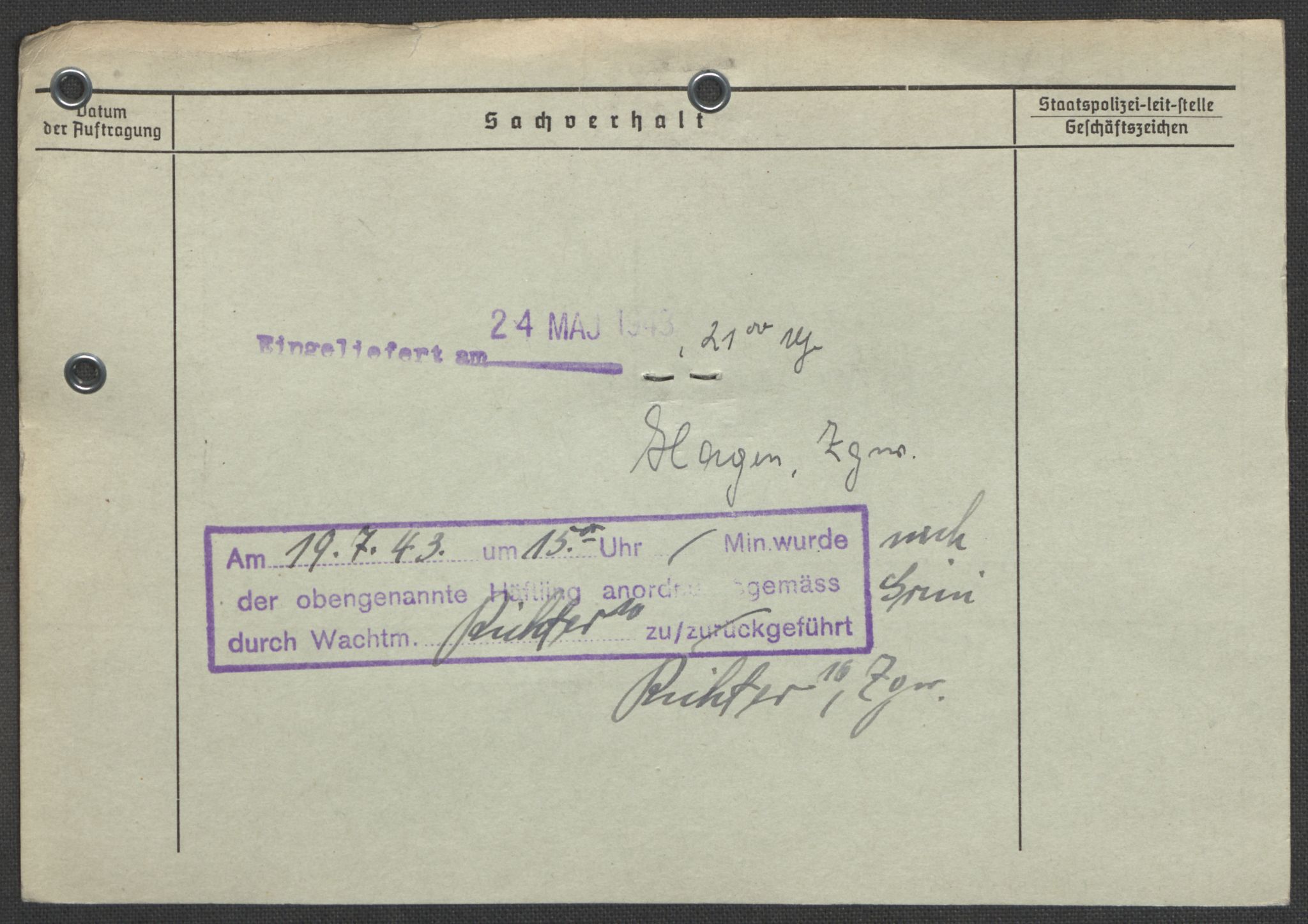 Befehlshaber der Sicherheitspolizei und des SD, AV/RA-RAFA-5969/E/Ea/Eaa/L0003: Register over norske fanger i Møllergata 19: Eng-Hag, 1940-1945, s. 13