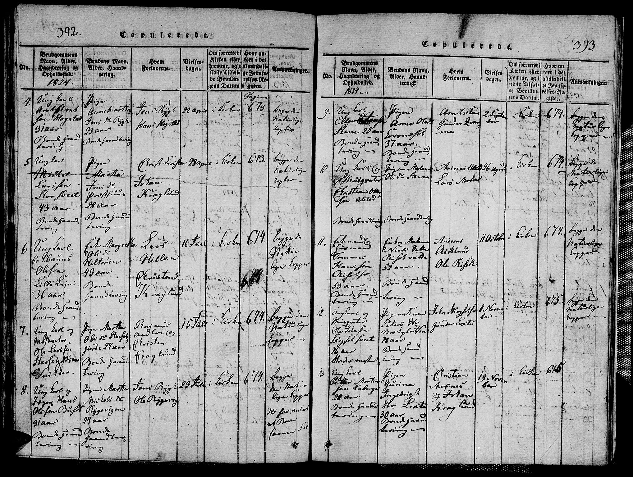 Ministerialprotokoller, klokkerbøker og fødselsregistre - Nord-Trøndelag, AV/SAT-A-1458/713/L0124: Klokkerbok nr. 713C01, 1817-1827, s. 392-393
