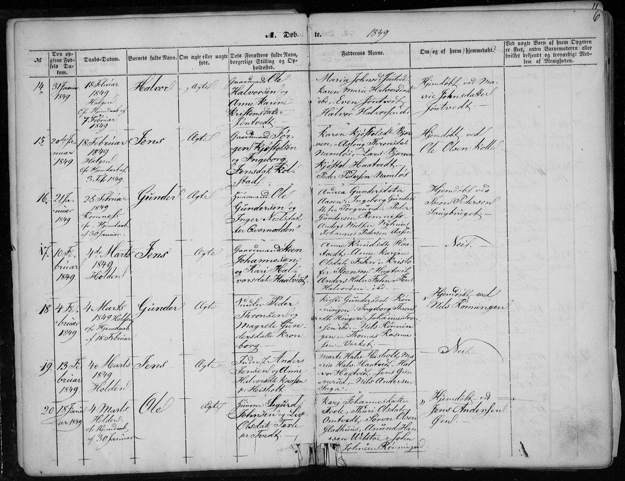 Holla kirkebøker, AV/SAKO-A-272/F/Fa/L0005: Ministerialbok nr. 5, 1849-1860, s. 6