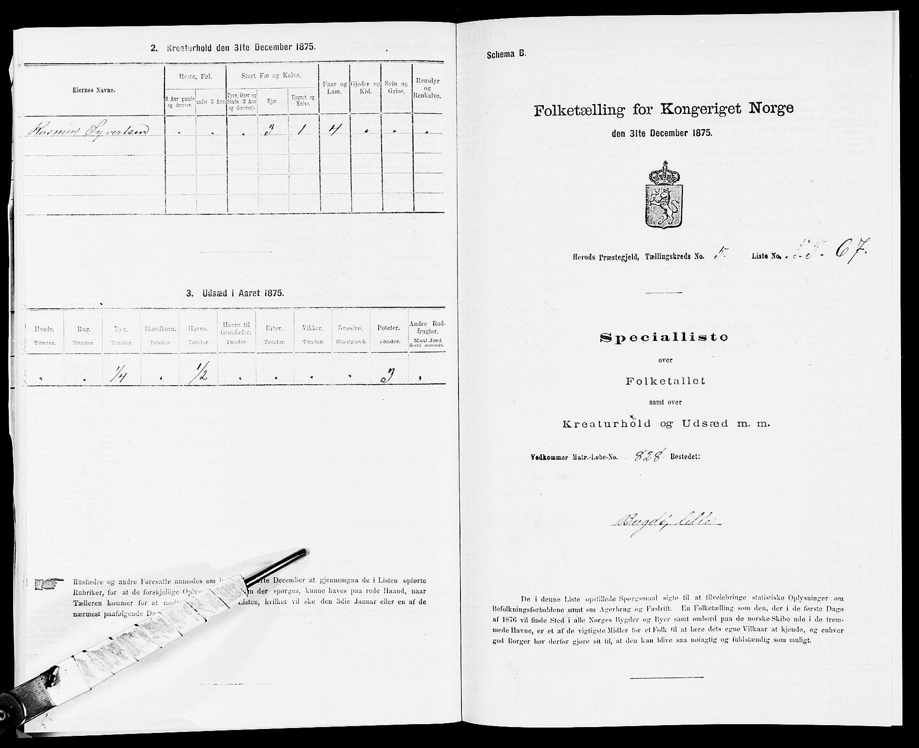 SAK, Folketelling 1875 for 1039P Herad prestegjeld, 1875, s. 706