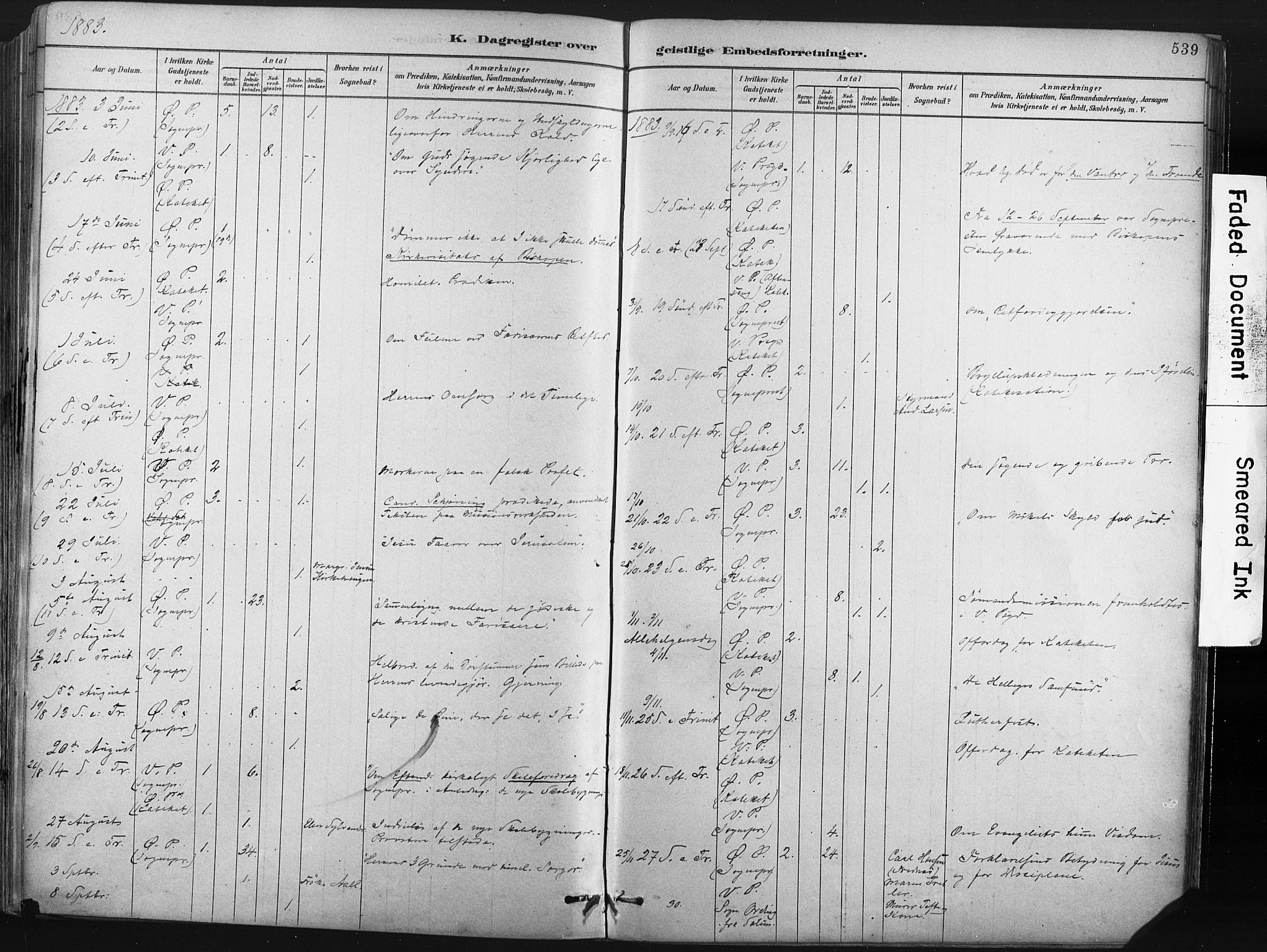 Porsgrunn kirkebøker , AV/SAKO-A-104/F/Fa/L0008: Ministerialbok nr. 8, 1878-1895, s. 539