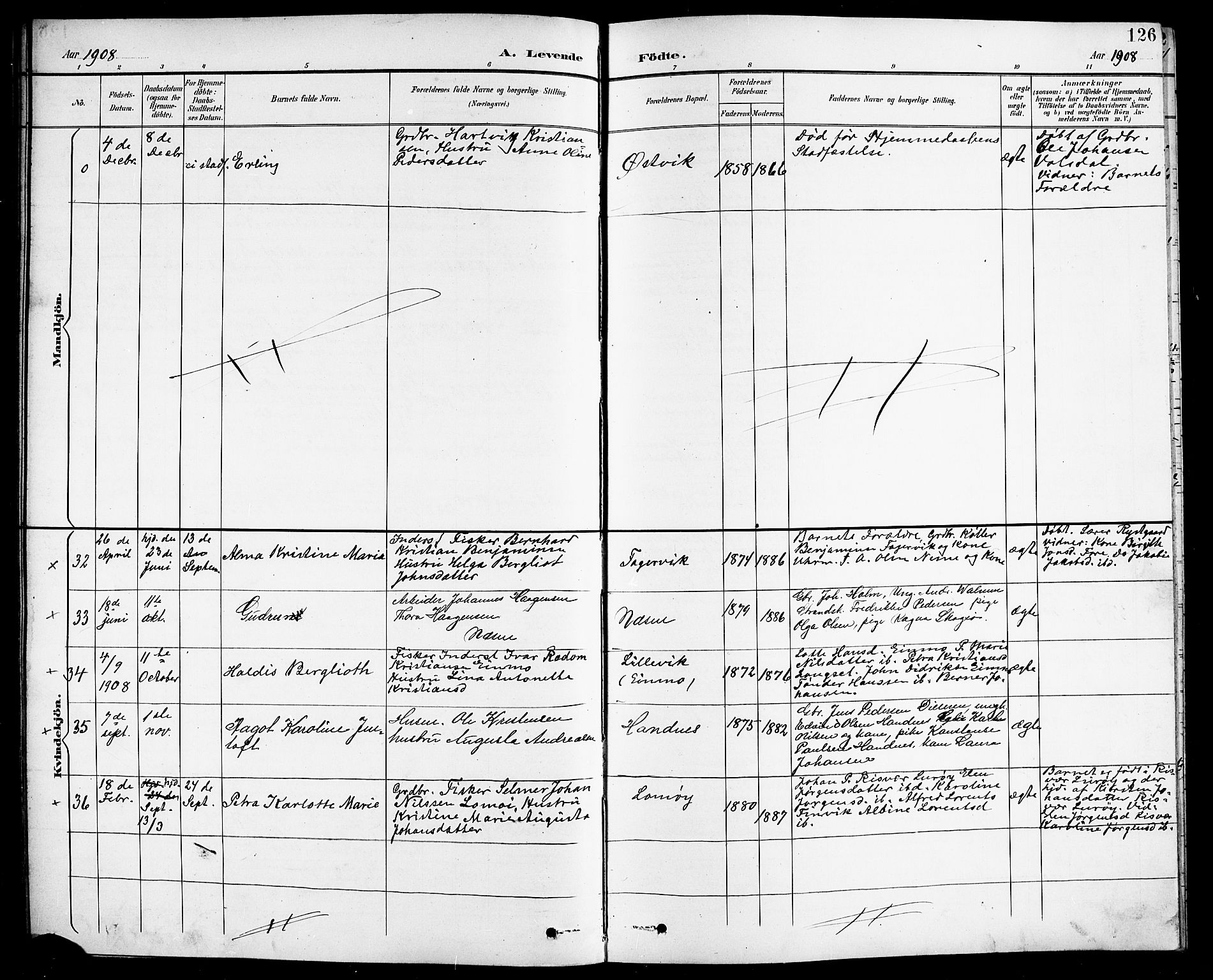 Ministerialprotokoller, klokkerbøker og fødselsregistre - Nordland, AV/SAT-A-1459/838/L0559: Klokkerbok nr. 838C06, 1893-1910, s. 126