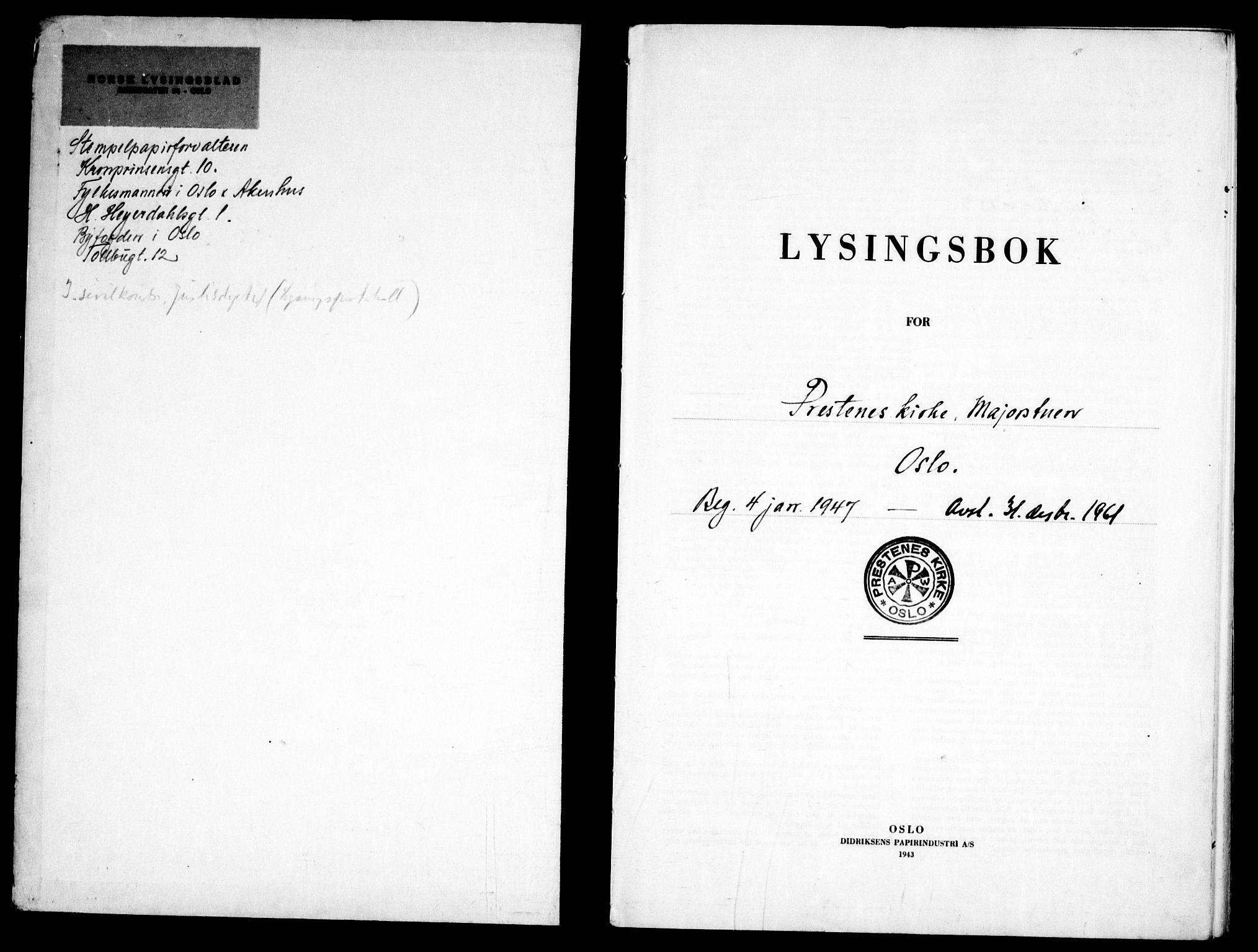 Majorstuen prestekontor Kirkebøker, SAO/A-10868/H/Ha/L0002: Lysningsprotokoll nr. 2, 1947-1961