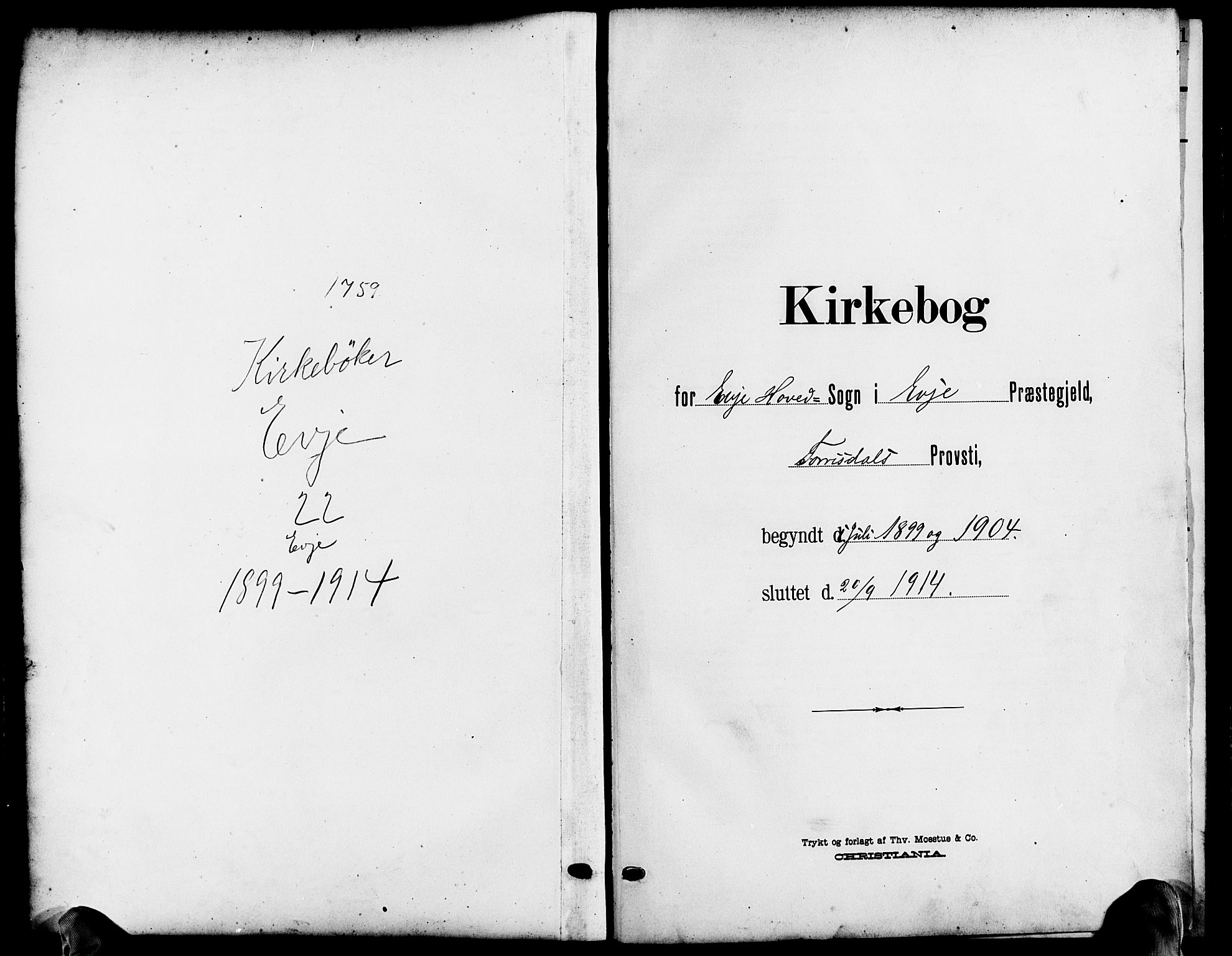 Evje sokneprestkontor, SAK/1111-0008/F/Fb/Fba/L0004: Klokkerbok nr. B 4, 1899-1914