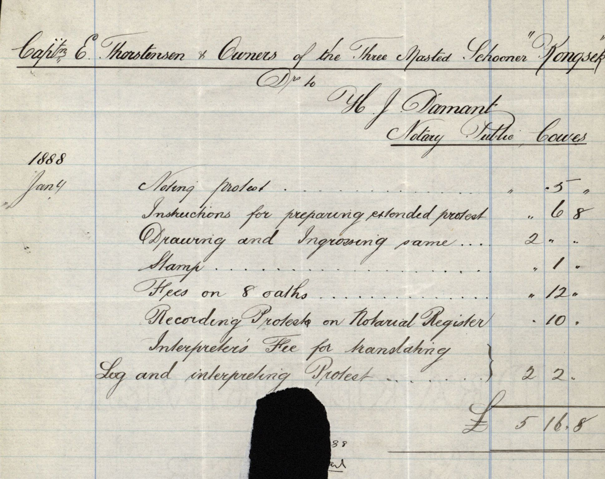 Pa 63 - Østlandske skibsassuranceforening, VEMU/A-1079/G/Ga/L0021/0005: Havaridokumenter / Haabet, Louise, Kvik, Libra, Kongsek, Ispilen, 1888, s. 46