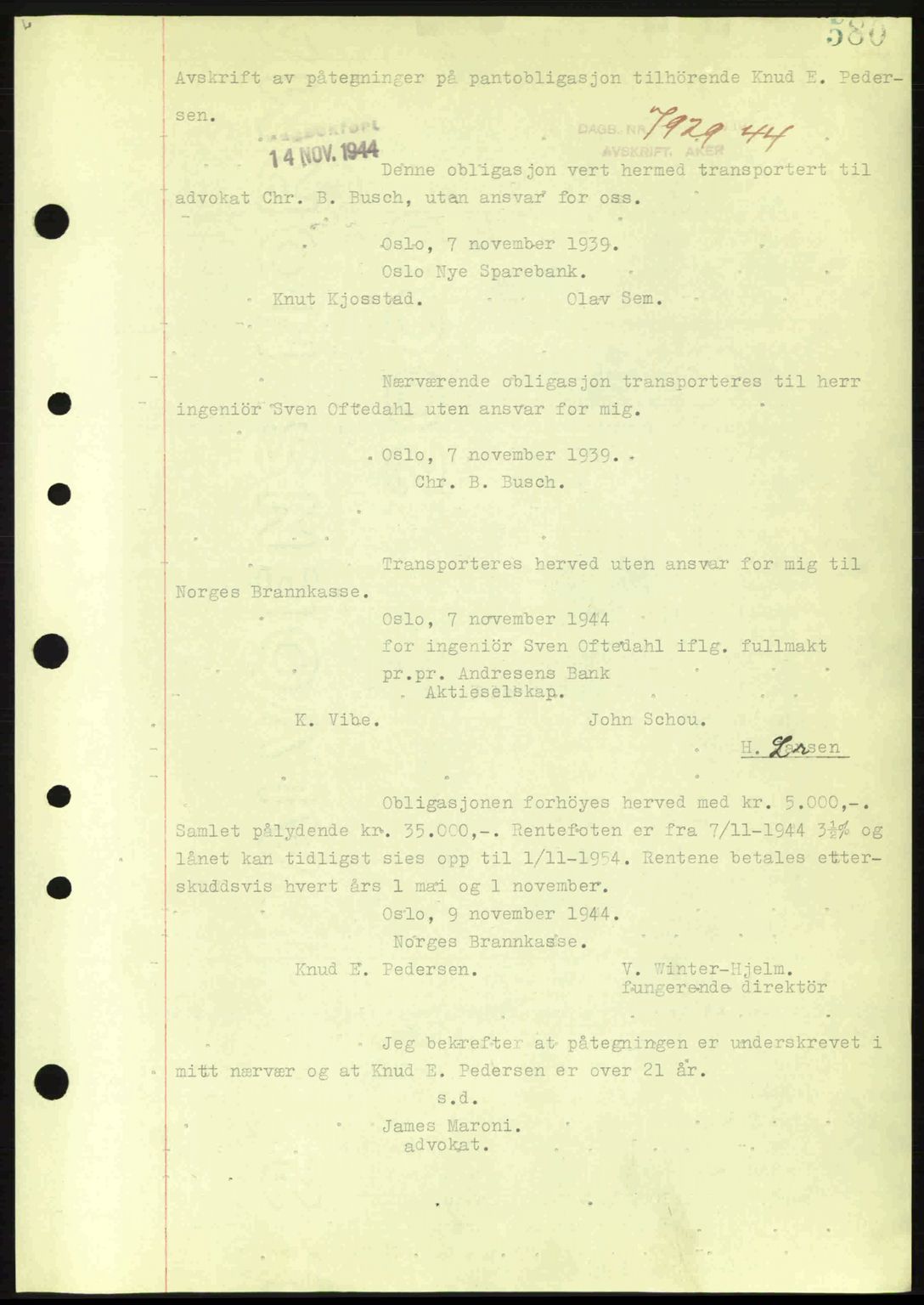 Aker herredsskriveri, SAO/A-10896/G/Gb/Gba/Gbac/L0035: Pantebok nr. B200-201, 1944-1944, Dagboknr: 7929/1944