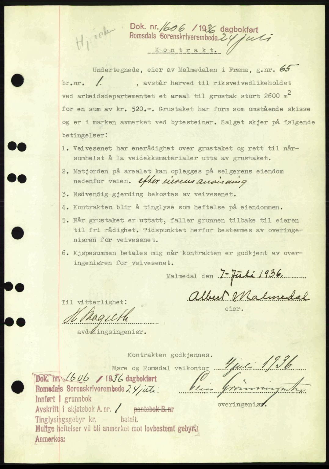 Romsdal sorenskriveri, SAT/A-4149/1/2/2C: Pantebok nr. A1, 1936-1936, Dagboknr: 1606/1936