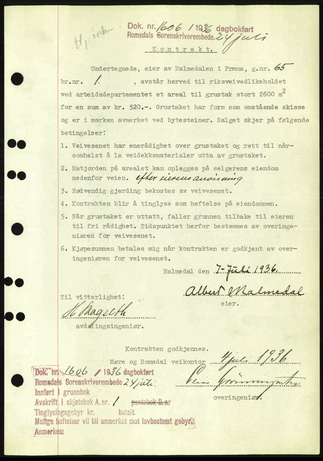 Romsdal sorenskriveri, AV/SAT-A-4149/1/2/2C: Pantebok nr. A1, 1936-1936, Dagboknr: 1606/1936