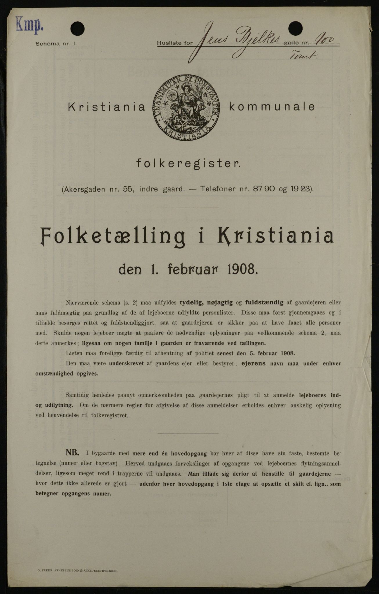 OBA, Kommunal folketelling 1.2.1908 for Kristiania kjøpstad, 1908, s. 41796